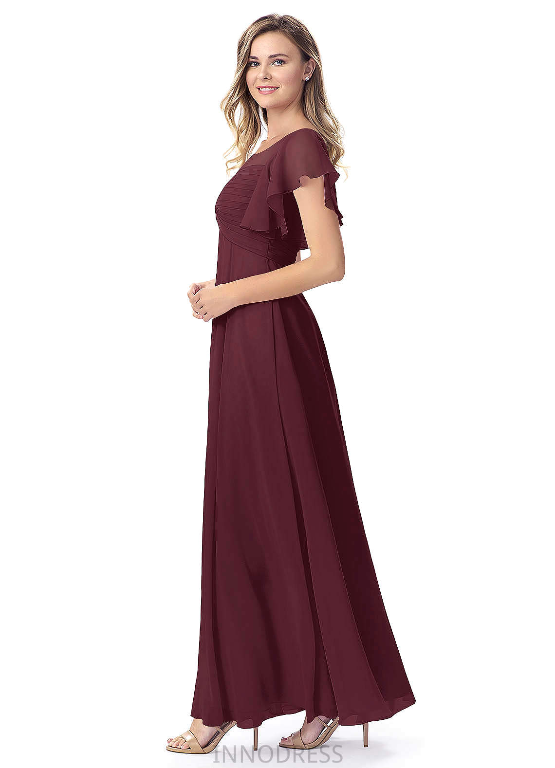 Elsie Sleeveless Spaghetti Staps A-Line/Princess Natural Waist Floor Length Bridesmaid Dresses