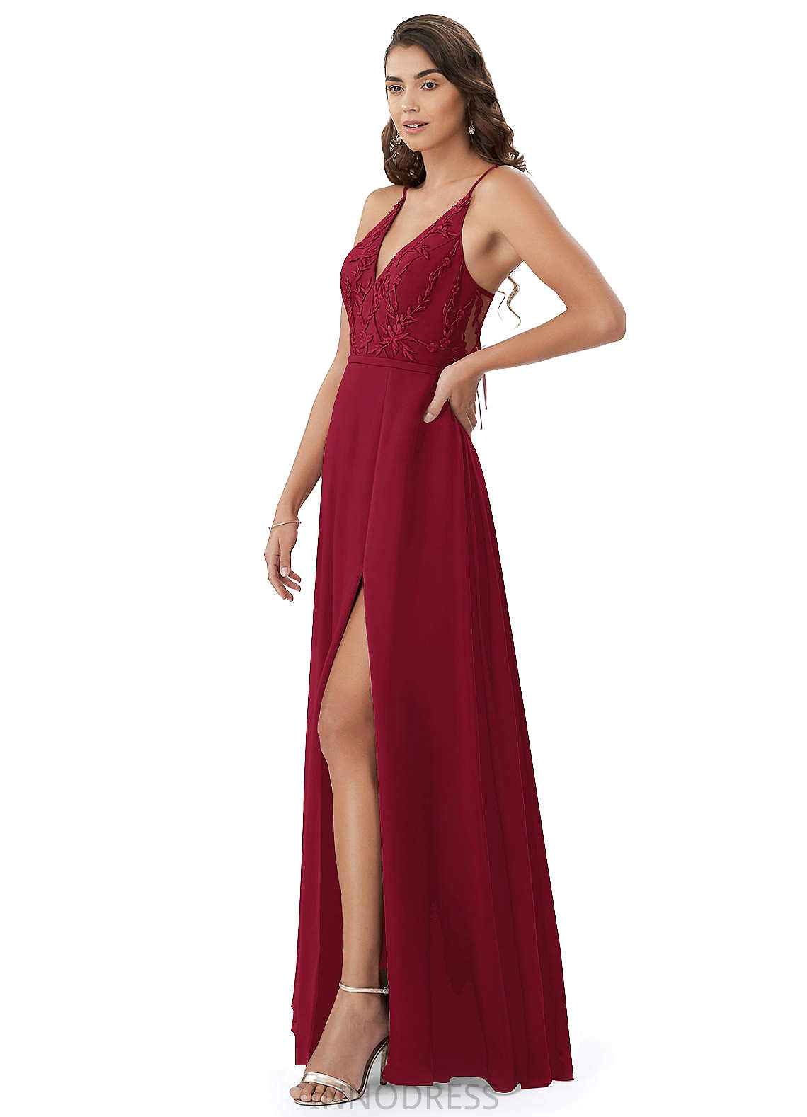 Tanya Sleeveless V-Neck Floor Length Natural Waist Sheath/Column Bridesmaid Dresses