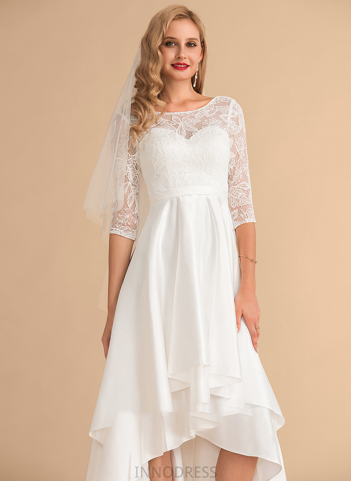 Wedding A-Line Neck Scoop Lace Izabelle Dress Asymmetrical Wedding Dresses Satin