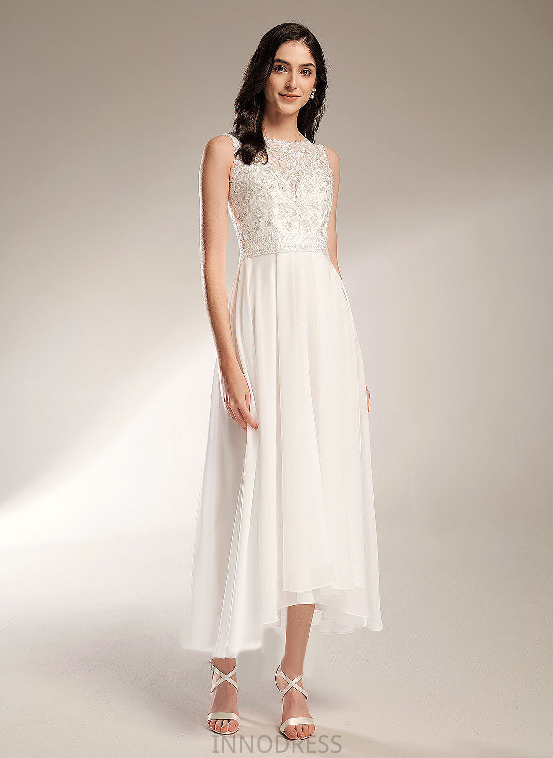 A-Line Wedding Asymmetrical Scoop Chiffon Wedding Dresses Lace Tamia Dress