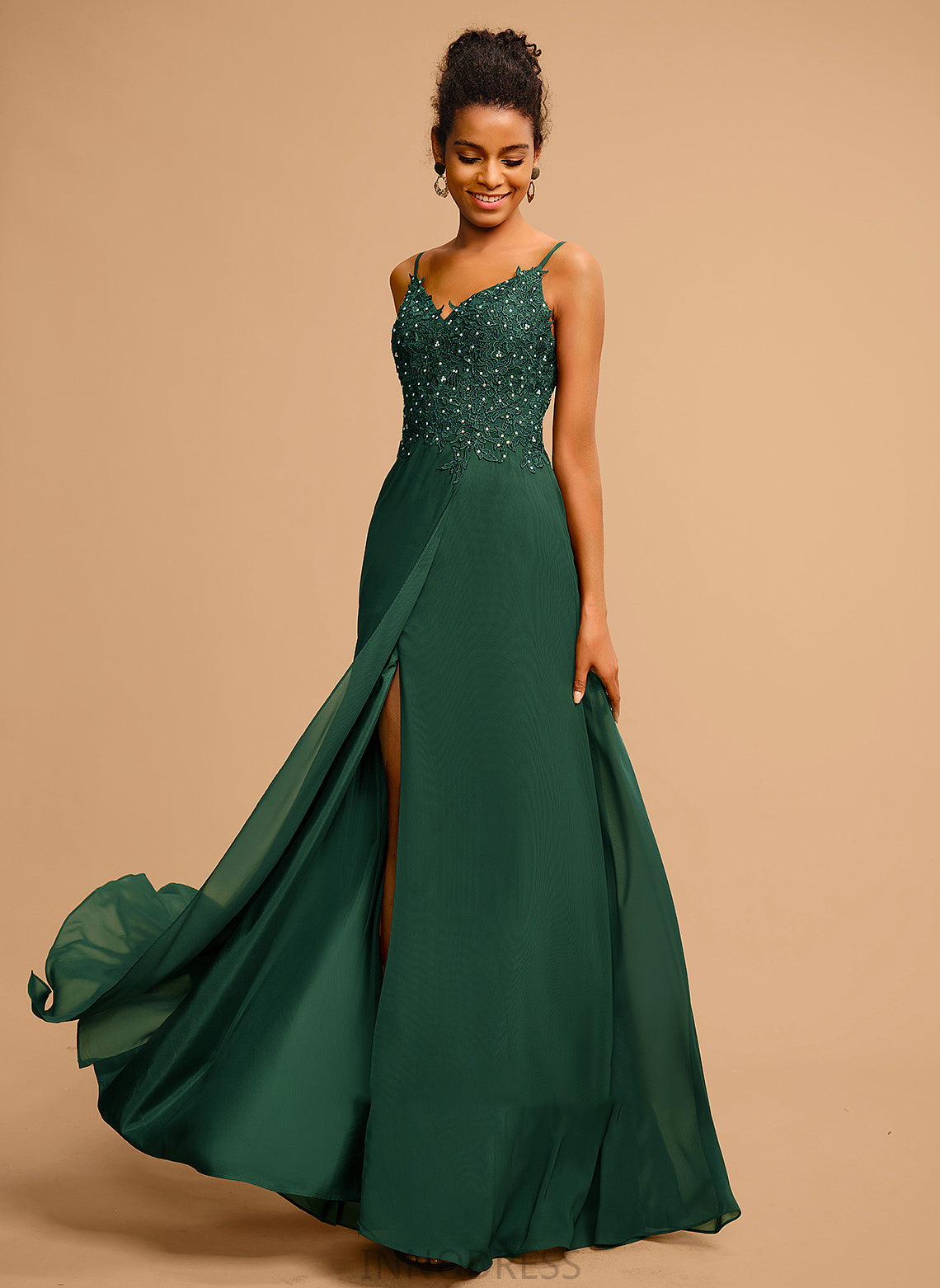 A-Line With V-neck Lace Cali Prom Dresses Beading Chiffon Sequins Floor-Length