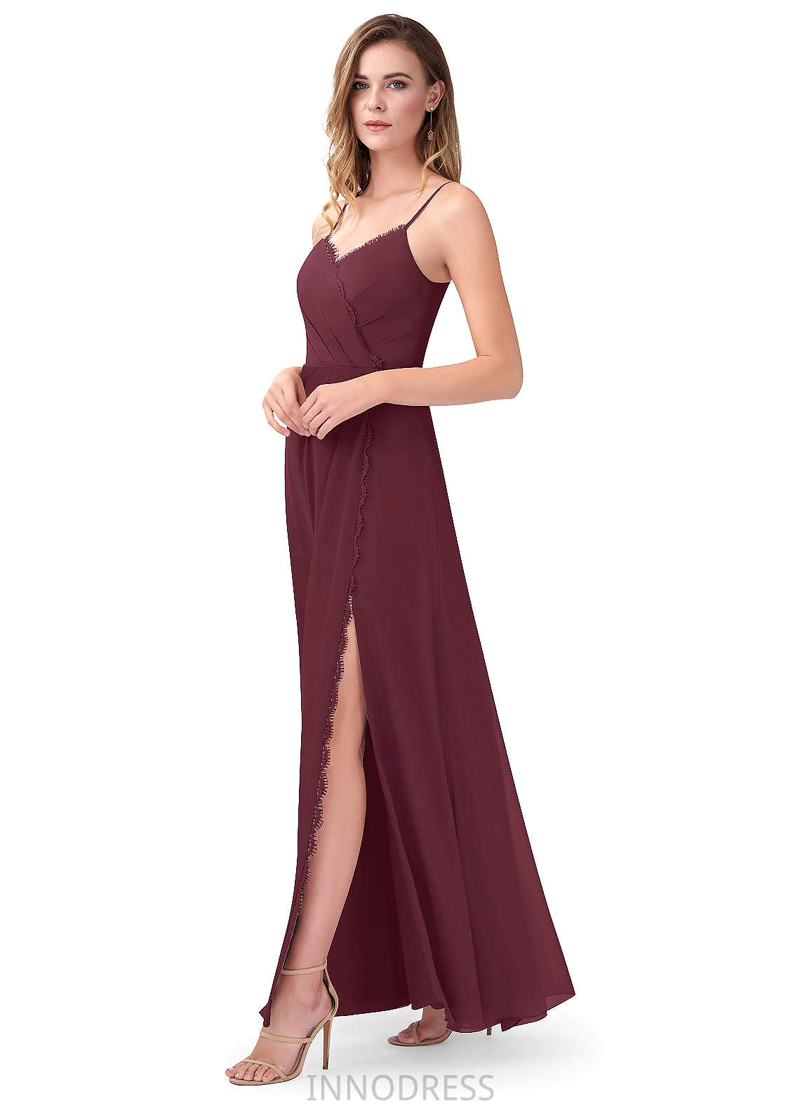 Macy Spandex V-Neck Sweep-Brush Train Trumpet/Mermaid Natural Waist Sleeveless Bridesmaid Dresses