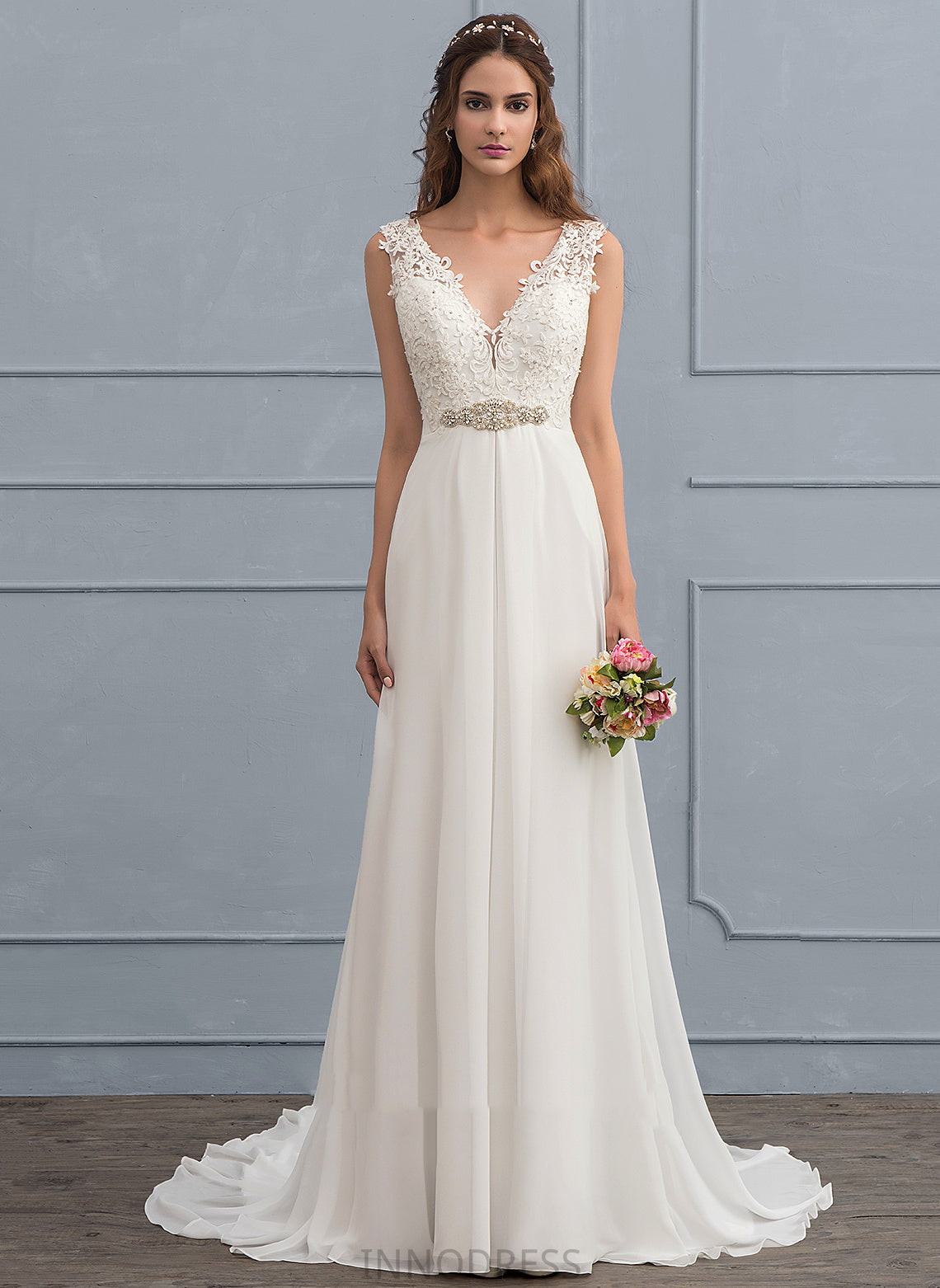 With Wedding Dresses Court Chiffon A-Line Dress Beading Brianna V-neck Lace Train Sequins Wedding