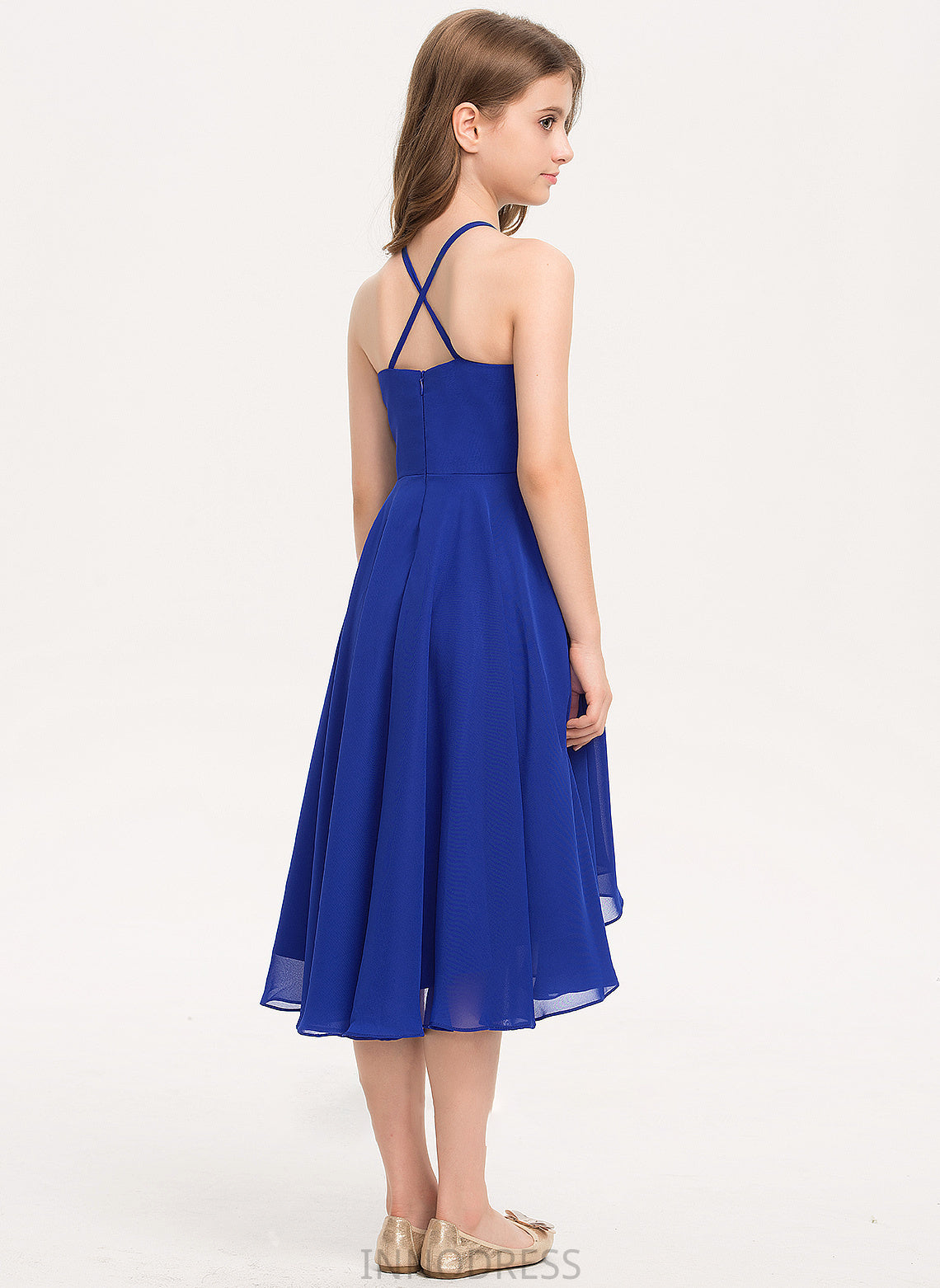 Marisa With Neck Ruffle Chiffon Junior Bridesmaid Dresses A-Line Asymmetrical Scoop