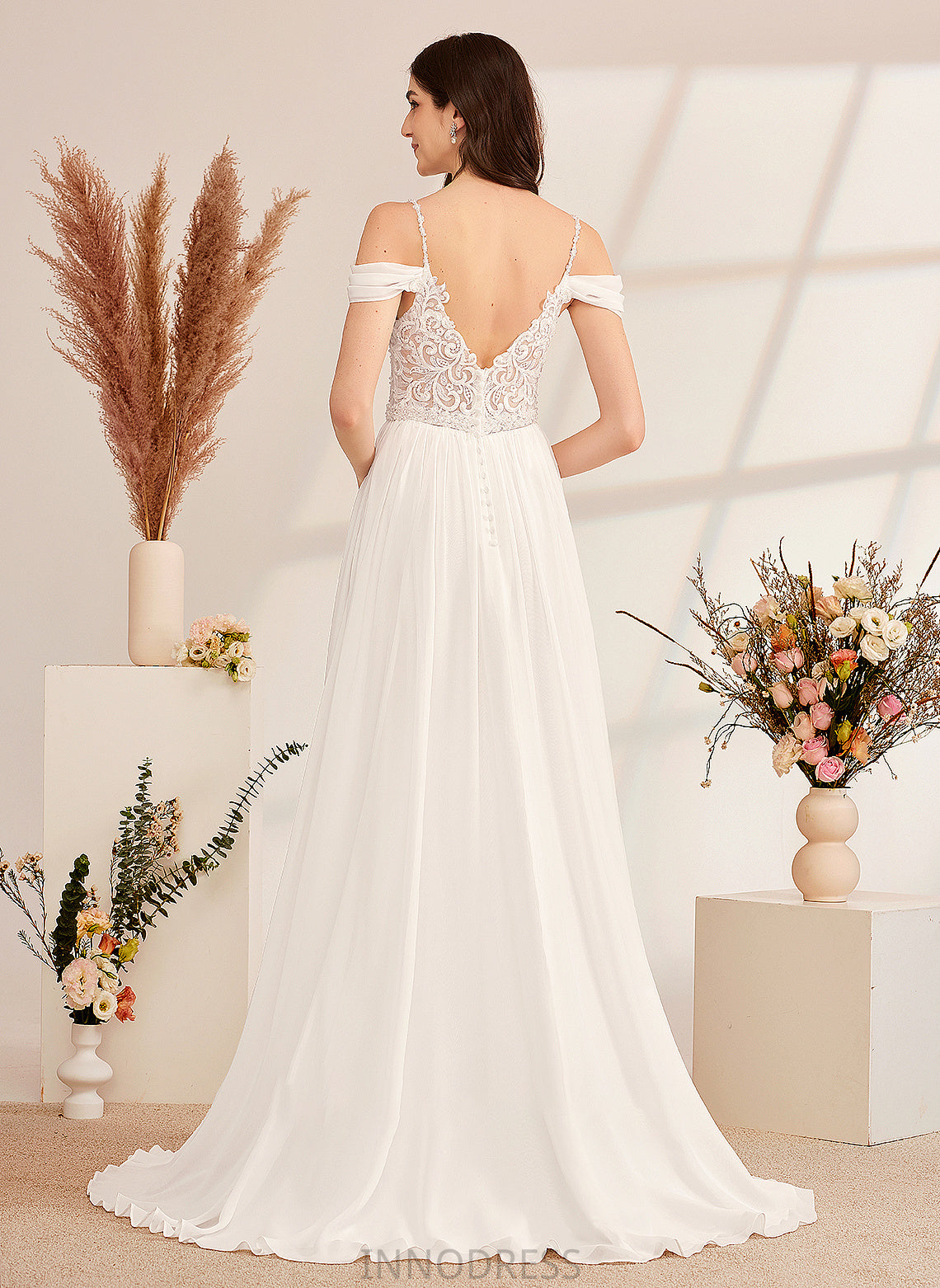 Sweep Wedding Train V-neck Beading Bridget With A-Line Wedding Dresses Dress Sequins