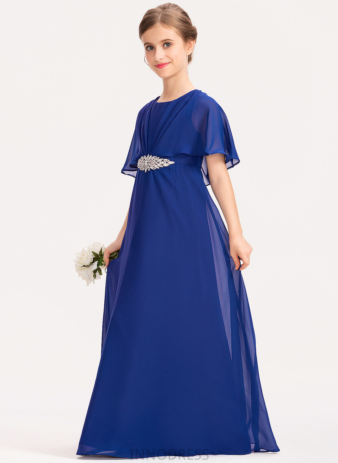 Beading Junior Bridesmaid Dresses With Chiffon Jennifer Scoop Floor-Length Ruffle A-Line Neck