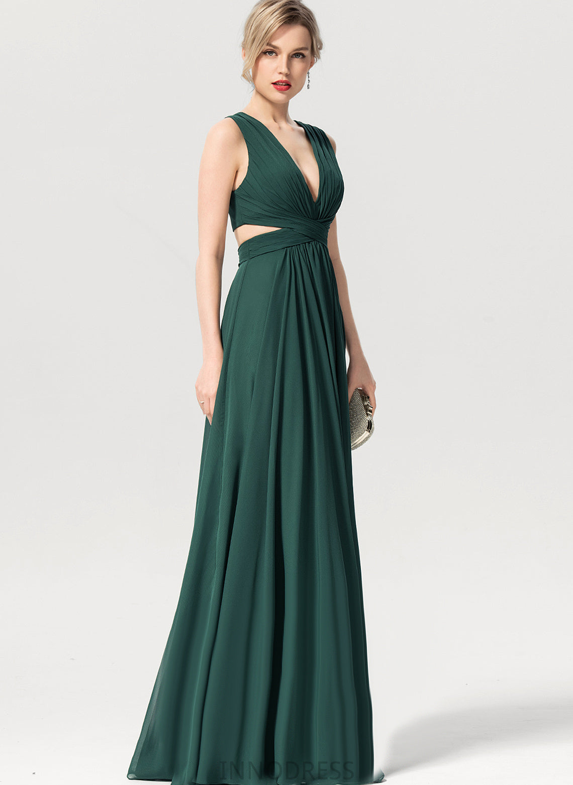 Silhouette Pleated Length Embellishment A-Line Fabric V-neck Floor-Length Neckline Kaila Bridesmaid Dresses