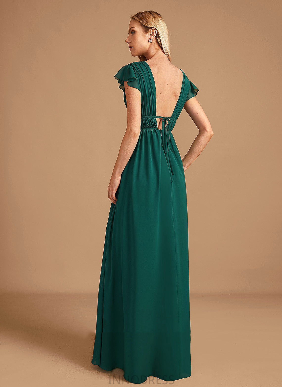 Neckline Floor-Length Silhouette Fabric Length Embellishment SplitFront A-Line V-neck Persis Sleeveless Spaghetti Staps Bridesmaid Dresses