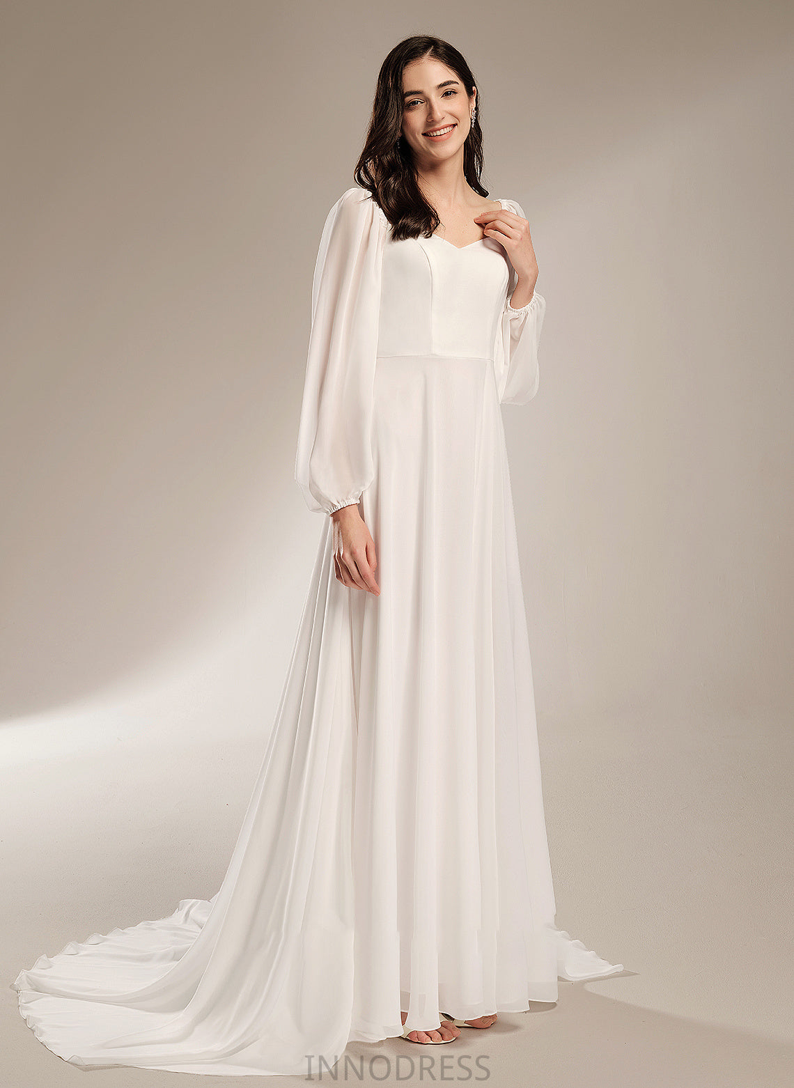 Front Train With Paola V-neck Wedding Wedding Dresses Split Chapel Dress A-Line