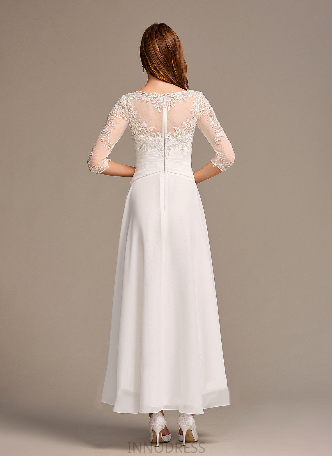 Asymmetrical Wedding Dresses Wedding With Chiffon Micaela Lace Illusion Dress A-Line