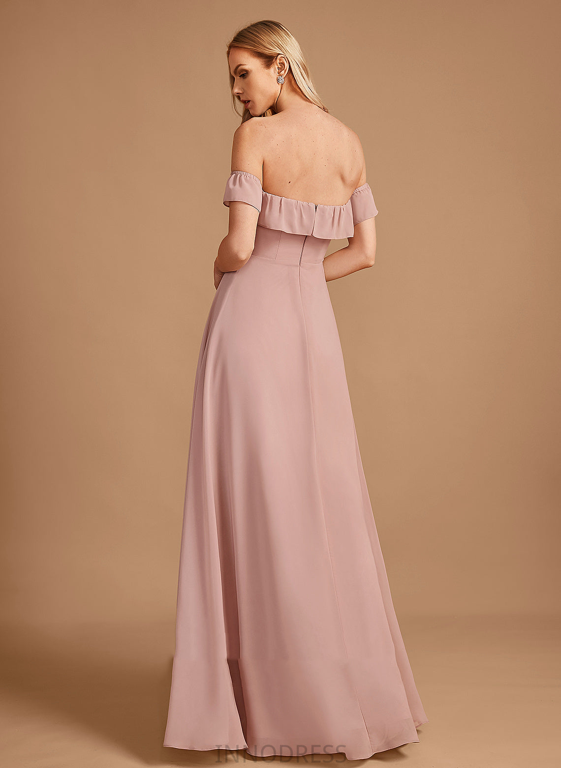 Off-the-Shoulder Fabric Neckline Silhouette Length Embellishment A-Line Ruffle Floor-Length Arabella Spaghetti Staps Sleeveless Bridesmaid Dresses