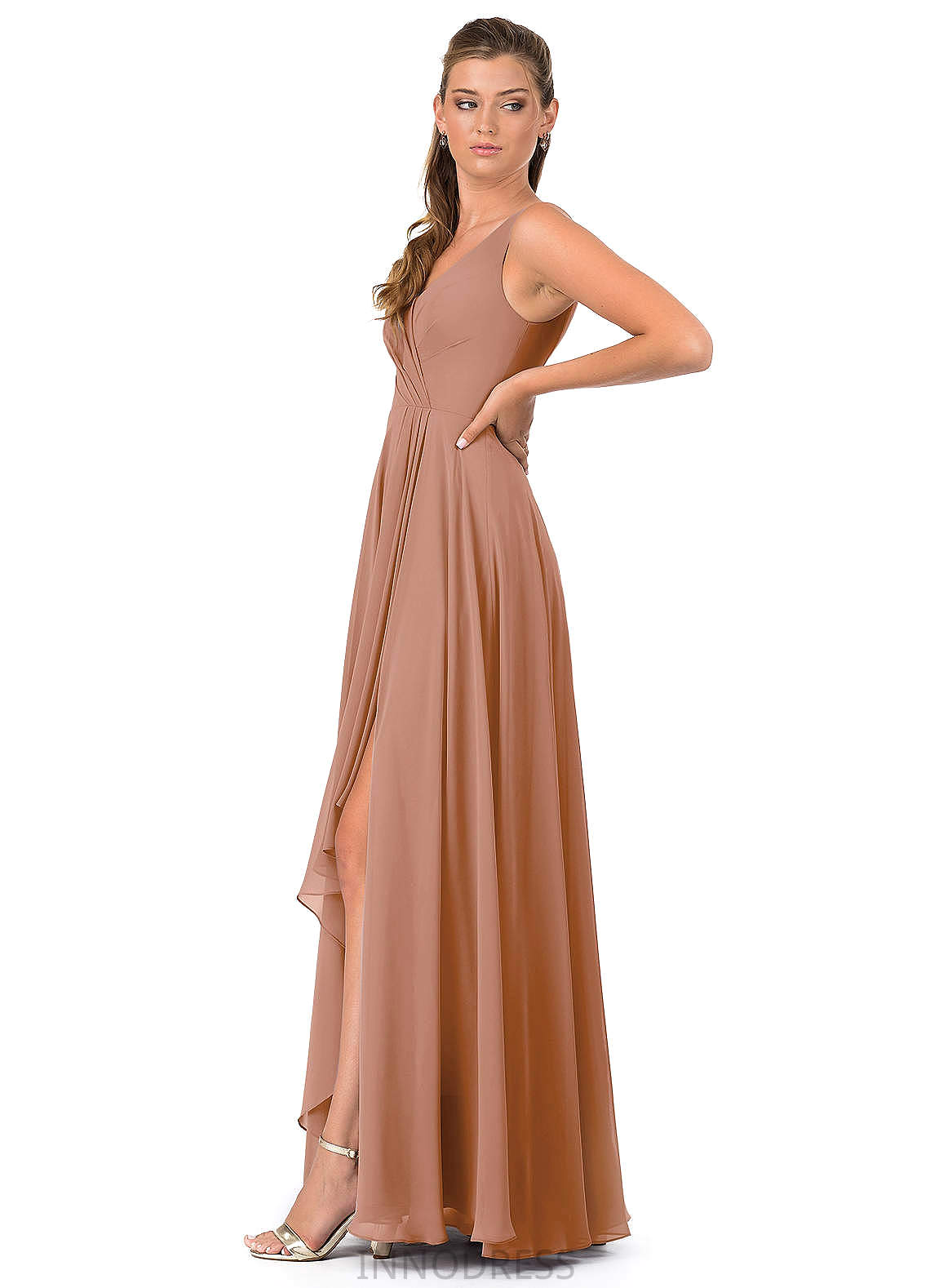 Rose Sleeveless A-Line/Princess Natural Waist Floor Length V-Neck Bridesmaid Dresses