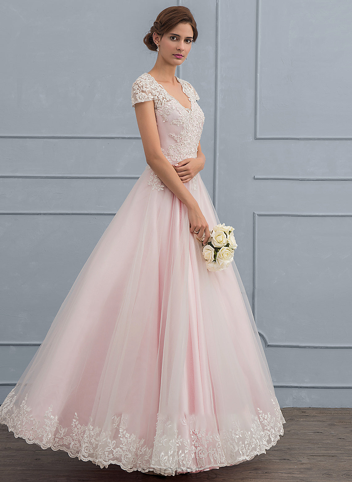 With Ball-Gown/Princess Sequins Dress Beading Floor-Length Wedding Wedding Dresses V-neck Tulle Lana