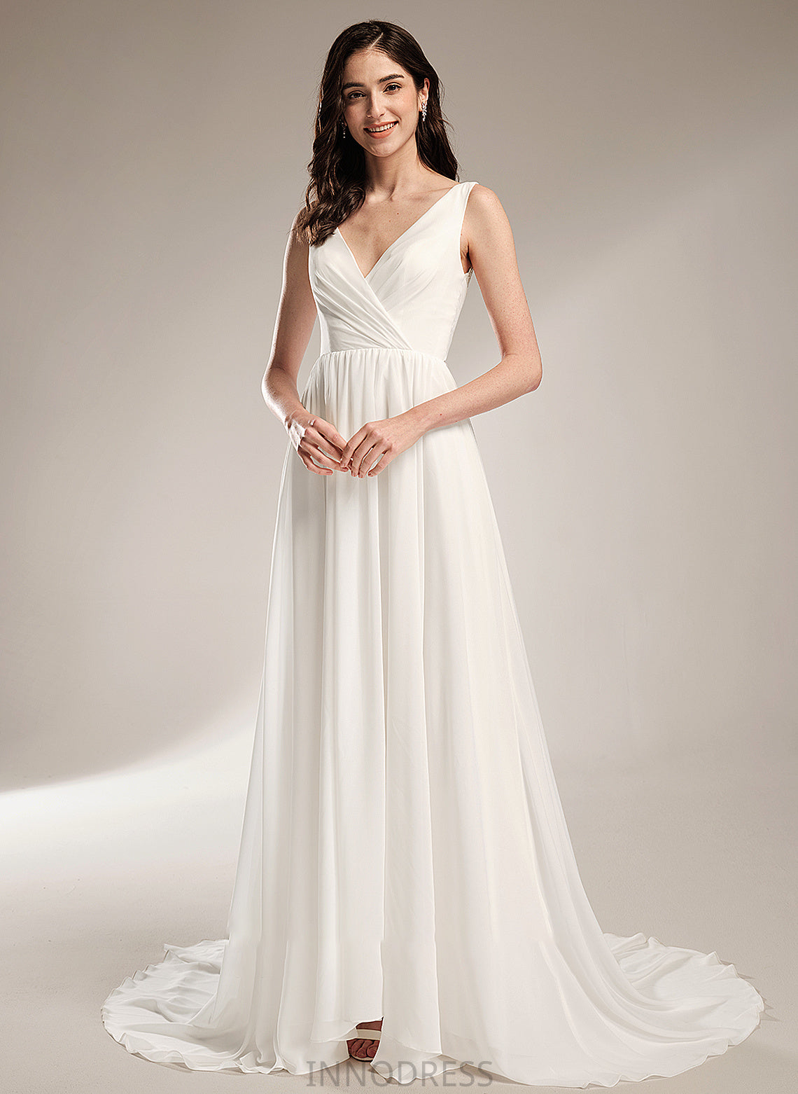 A-Line With Train Wedding Court Dress V-neck Wedding Dresses Emery Lace