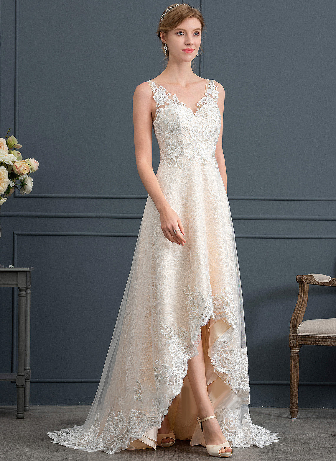 Dress With Asymmetrical Wedding Dresses Lace Wedding A-Line Maeve Tulle V-neck