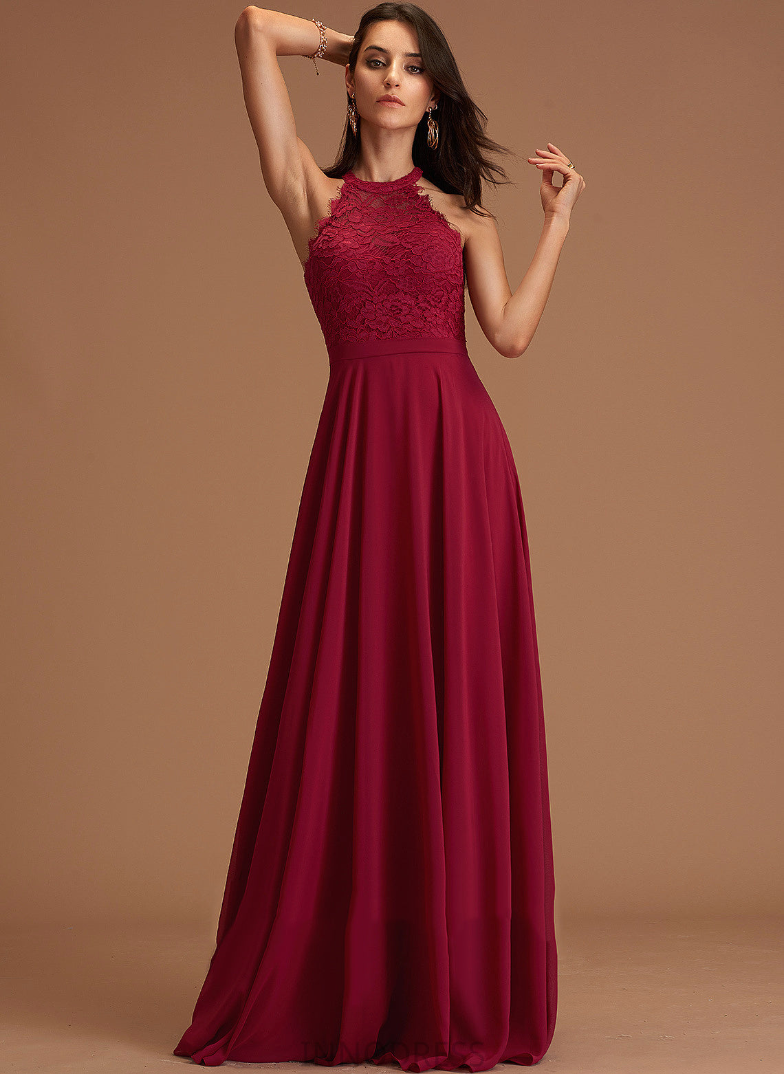 Neckline Floor-Length Silhouette Straps&Sleeves Scoop Length Fabric A-Line Viola Bridesmaid Dresses