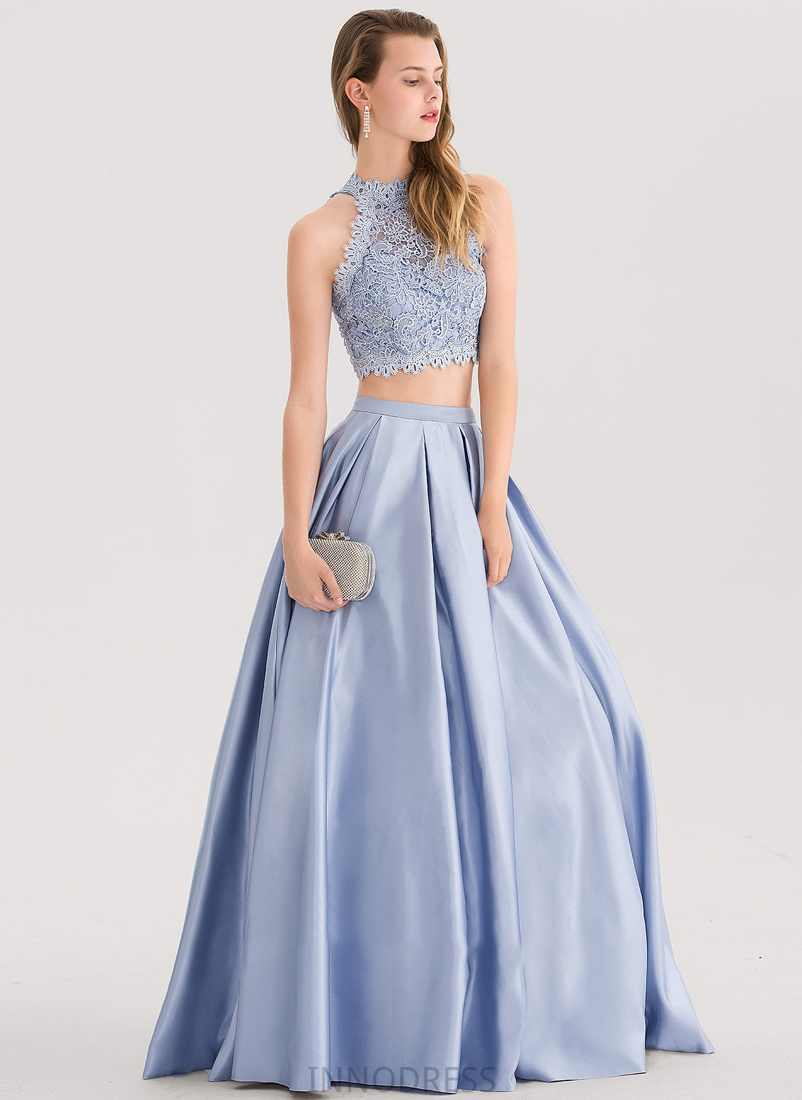 Beading Amara With Neck Sequins Ball-Gown/Princess Scoop Prom Dresses Floor-Length Satin