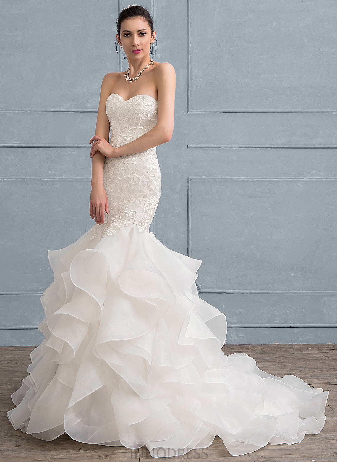 Sweetheart Train Wedding Dresses Lace Organza Trumpet/Mermaid Sweep Dress Trinity Wedding