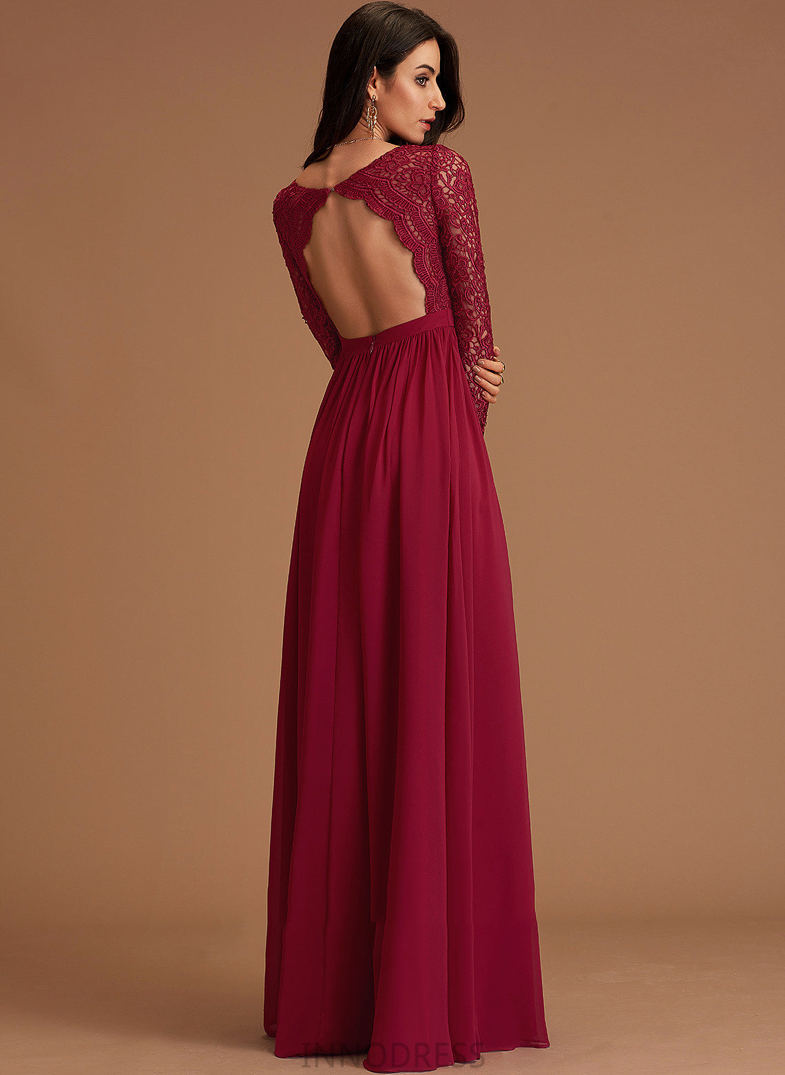 Chiffon Quinn V-neck Lace With Floor-Length A-Line Prom Dresses