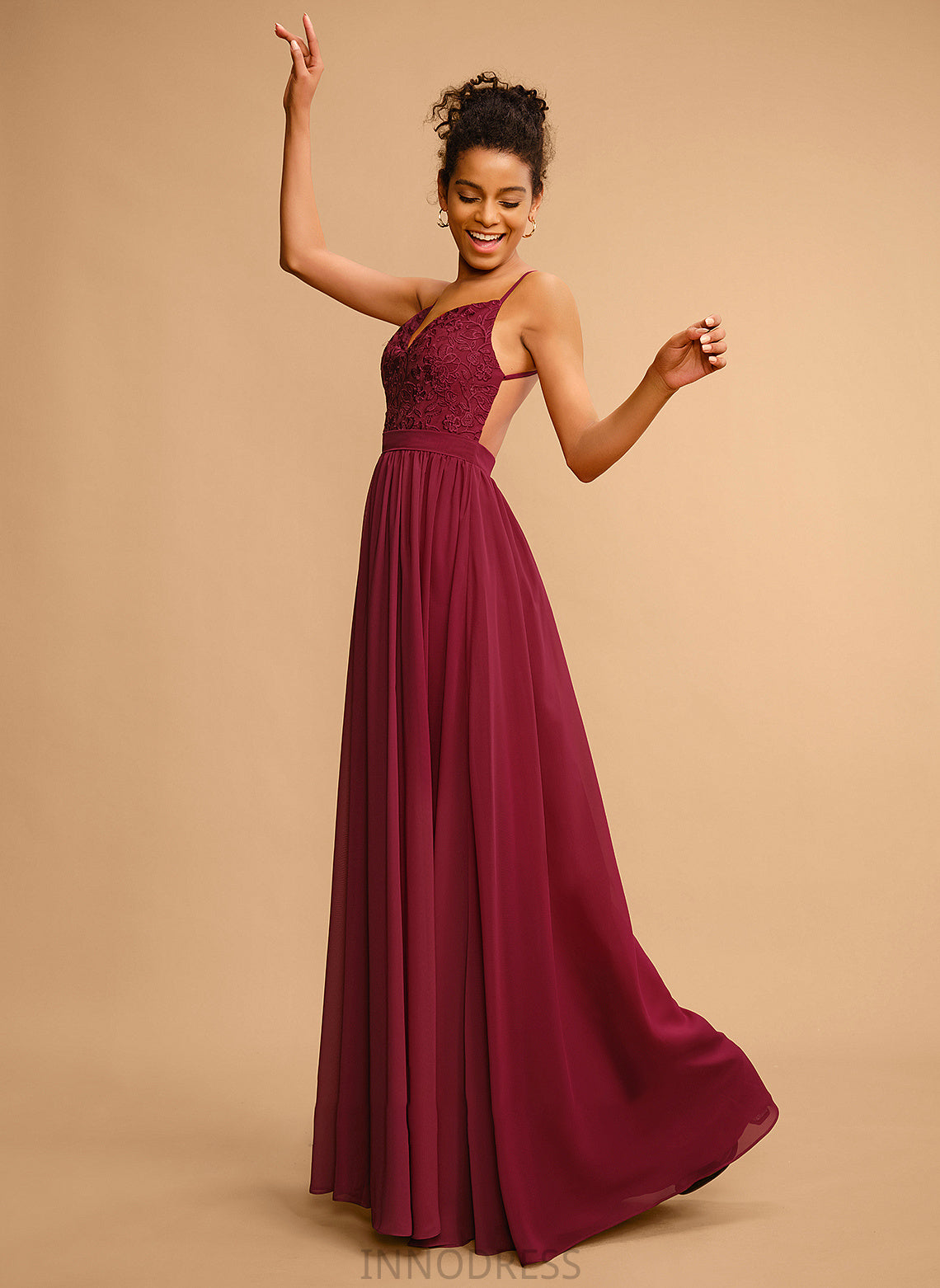 V-neck Chiffon With Lace A-Line Prom Dresses Deja Floor-Length