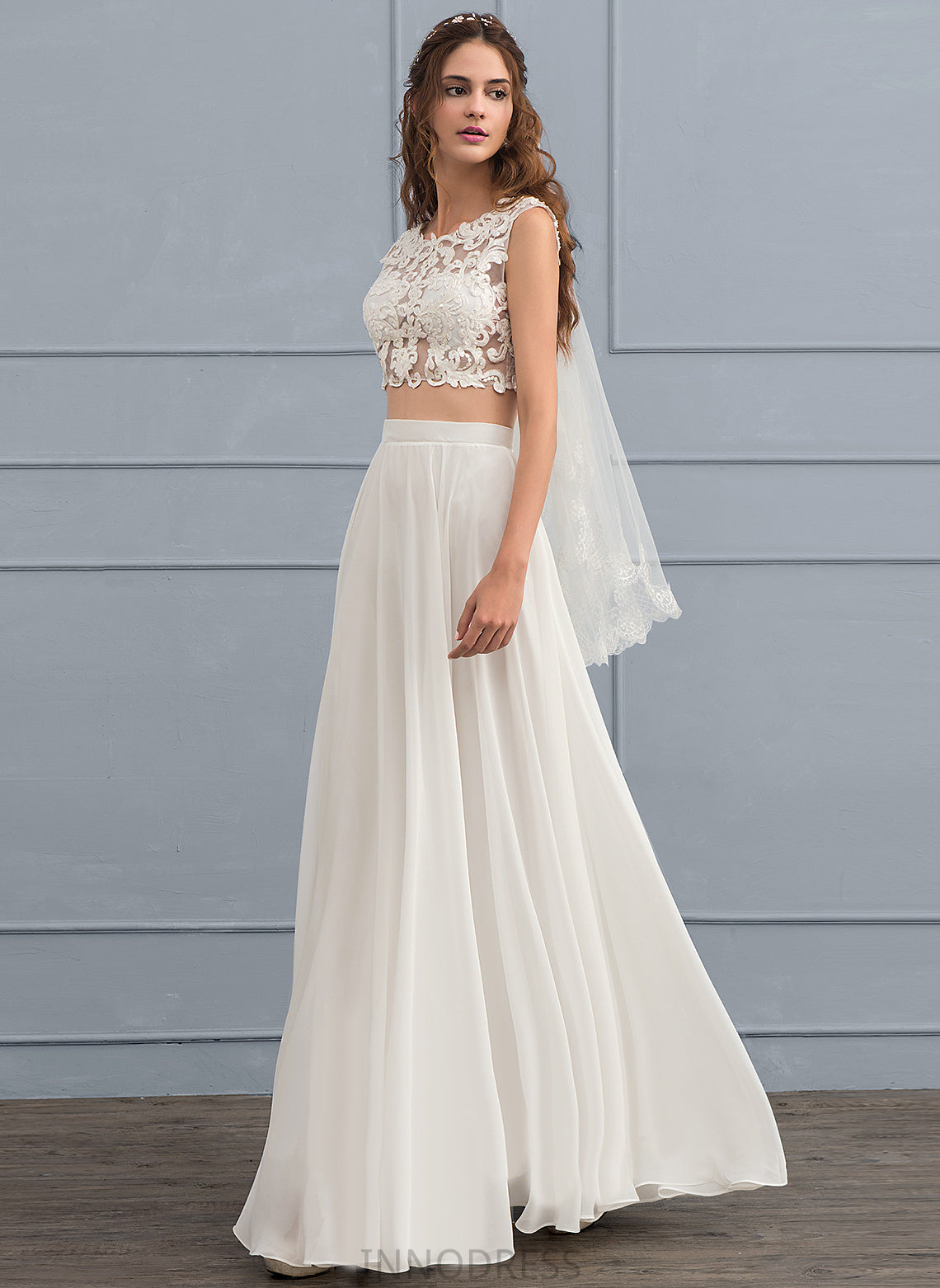 Floor-Length Chiffon Wedding Dresses Sequins Beading With Dress Wedding Terri Lace A-Line