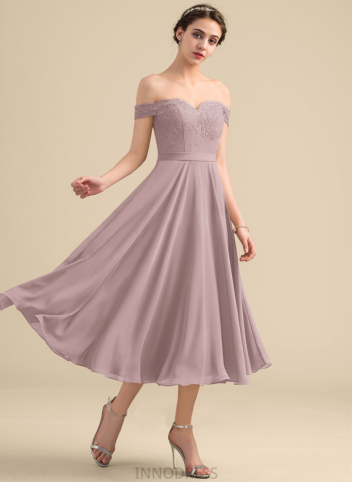 Neckline Tea-Length Embellishment Beading Silhouette Length Off-the-Shoulder Fabric A-Line Maureen Spaghetti Staps Floor Length Bridesmaid Dresses