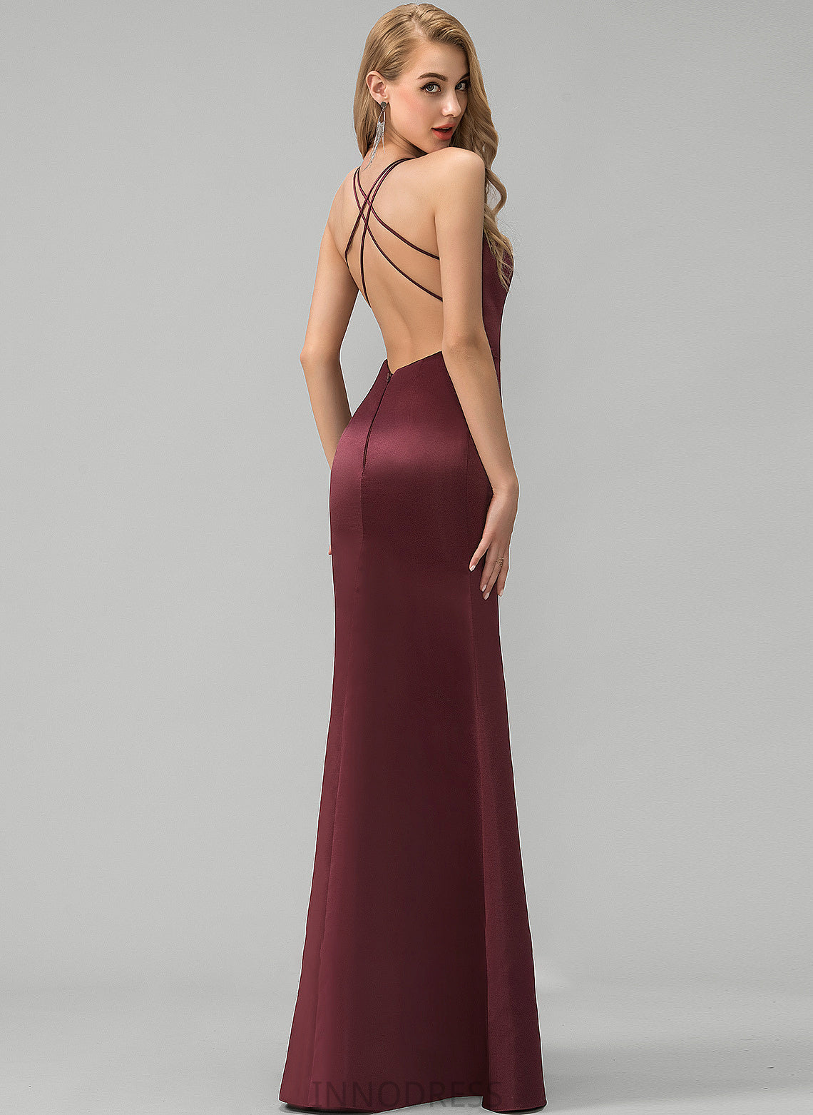 Split Sheath/Column Square Satin Front Floor-Length Dayana With Neckline Prom Dresses