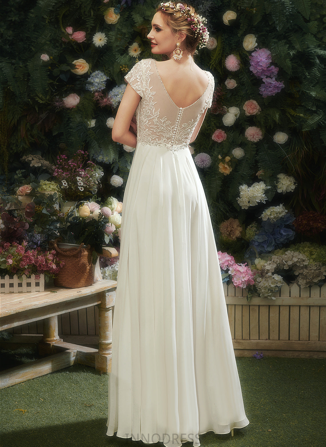 V-neck A-Line Lace Dress Wedding With Wedding Dresses Beading Floor-Length Aleah Sequins Chiffon