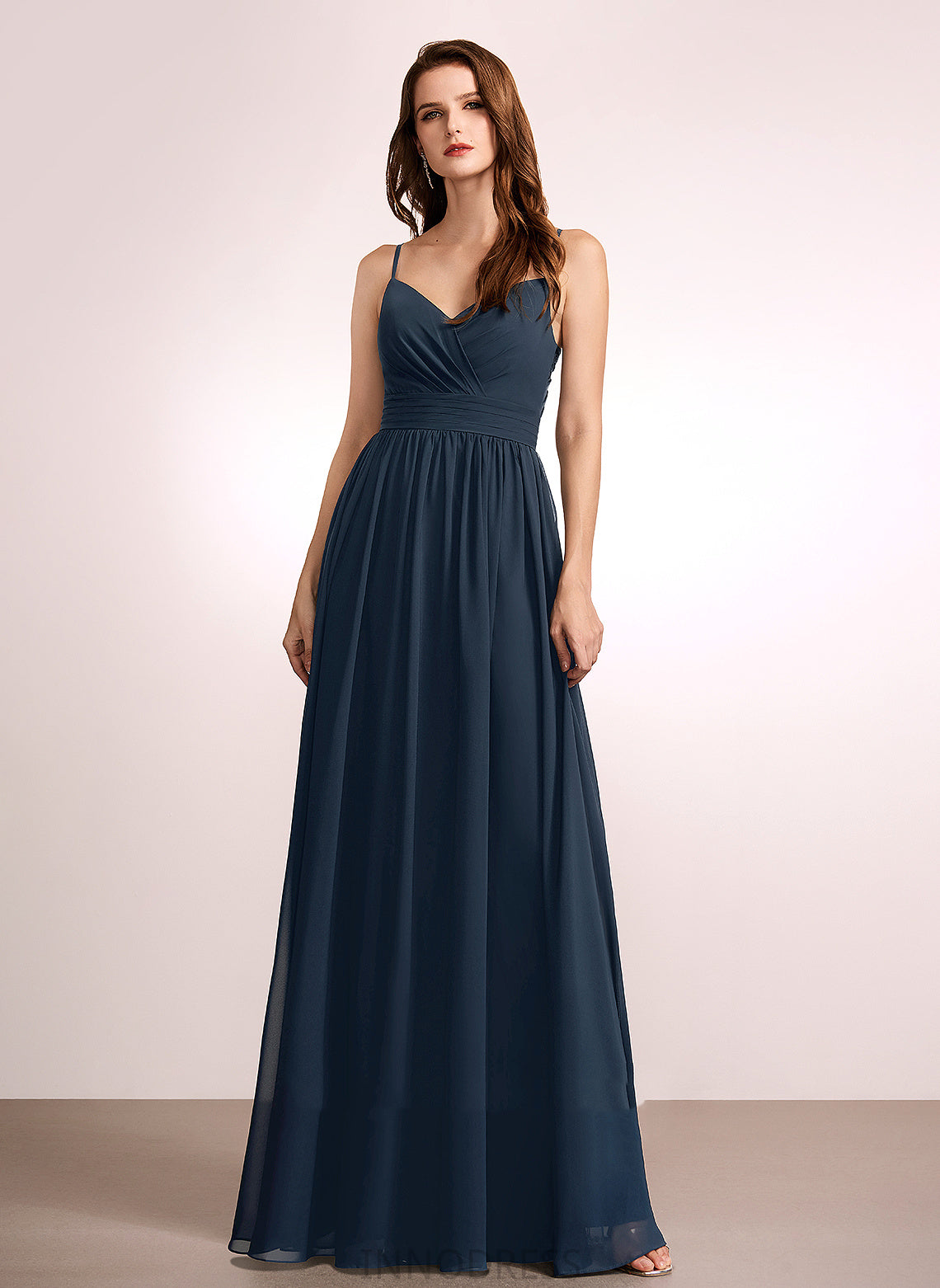 Silhouette Embellishment Length Floor-Length Fabric A-Line Lace Neckline V-neck Journey Sleeveless Natural Waist Bridesmaid Dresses