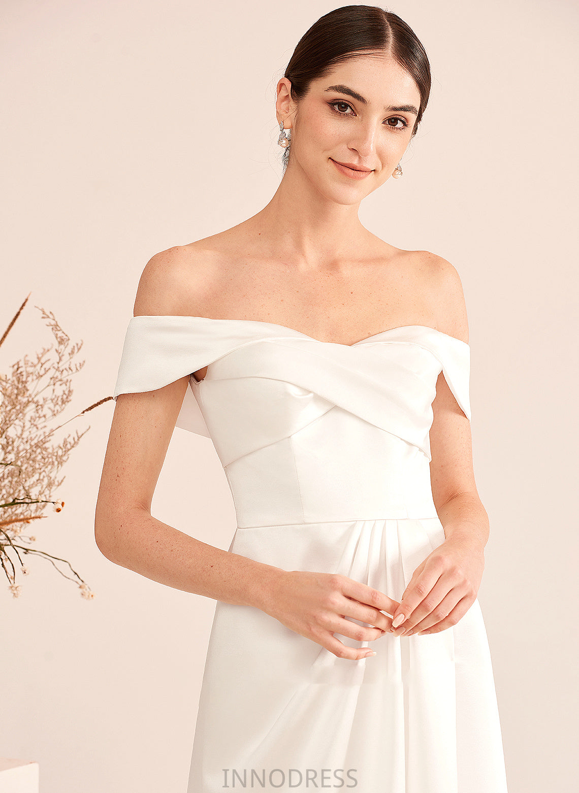 With A-Line Ruffle Split Wedding Miah Off-the-Shoulder Train Front Dress Sweep Wedding Dresses