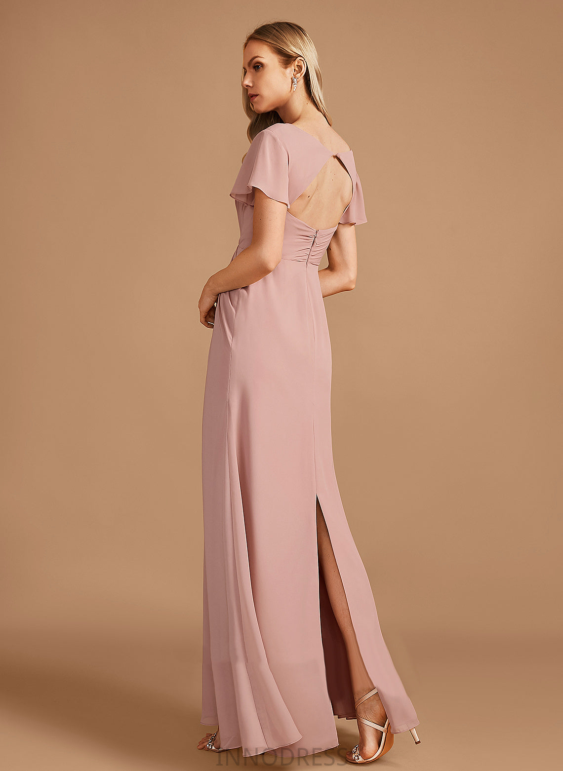 Fabric Floor-Length A-Line Length Ruffle Embellishment V-neck Silhouette Neckline Millie One Shoulder Sleeveless Bridesmaid Dresses