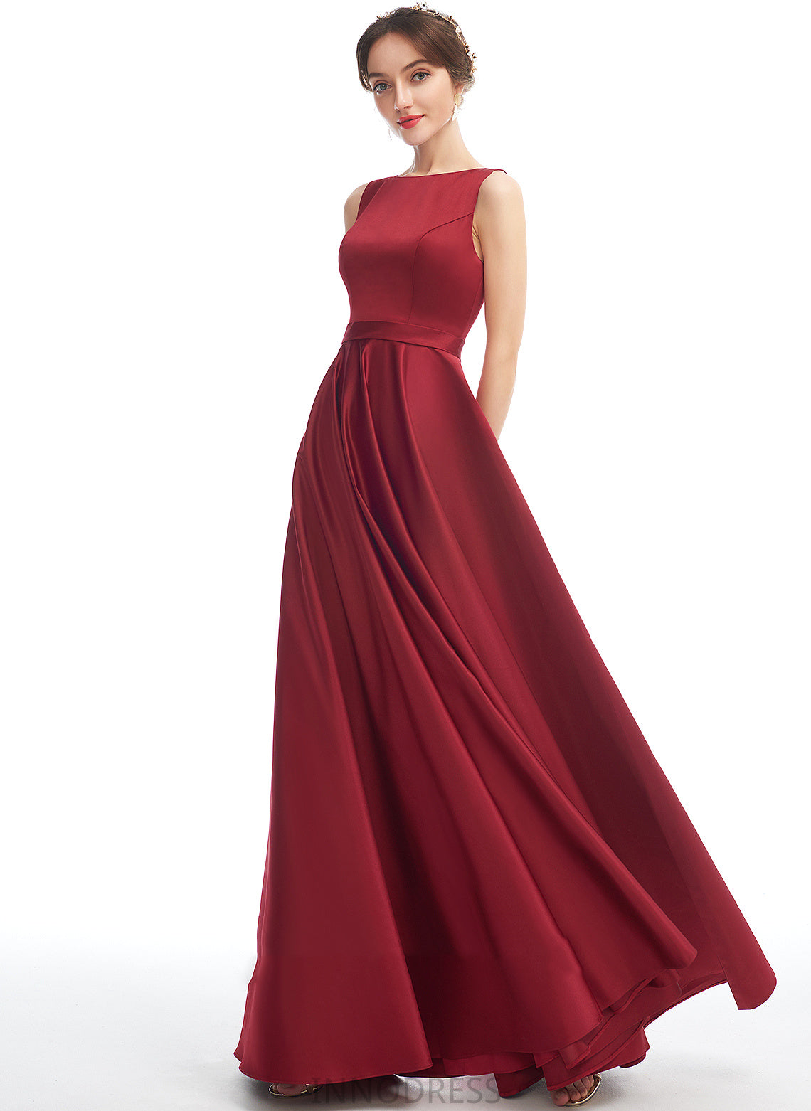 Silhouette A-Line Neckline Fabric Satin Floor-Length Length Straps ScoopNeck Martha Floor Length Natural Waist Bridesmaid Dresses