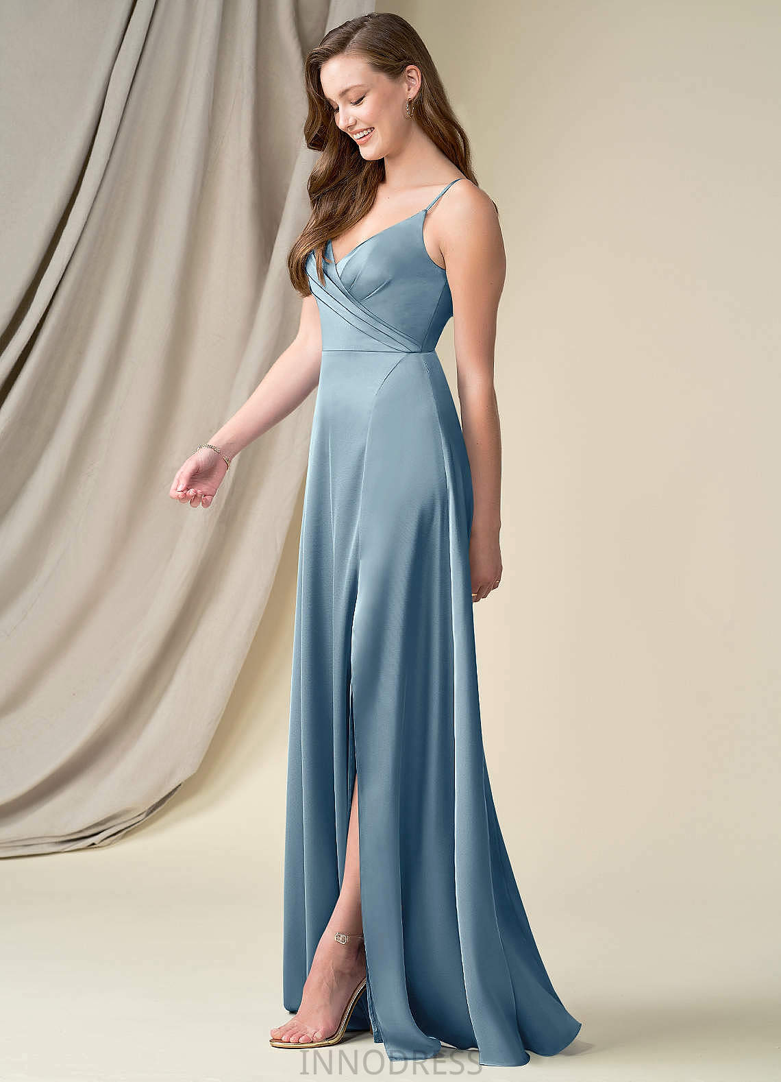 Janet A-Line/Princess Natural Waist Spaghetti Staps Floor Length Sleeveless Bridesmaid Dresses