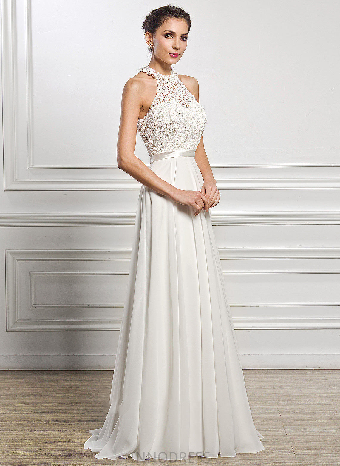 Scoop Chiffon Neck Floor-Length With Marissa A-Line Dress Beading Wedding Sequins Wedding Dresses