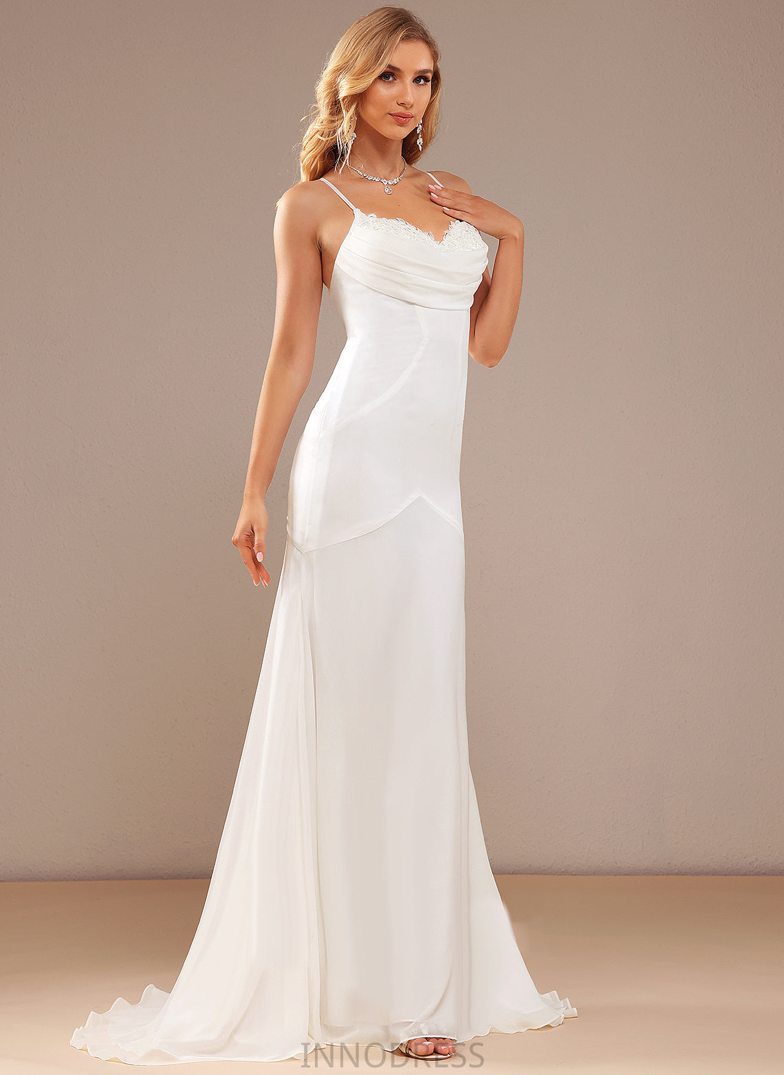 Train Chiffon Dress Trumpet/Mermaid V-neck Wedding Dresses Presley Lace Sweep Wedding