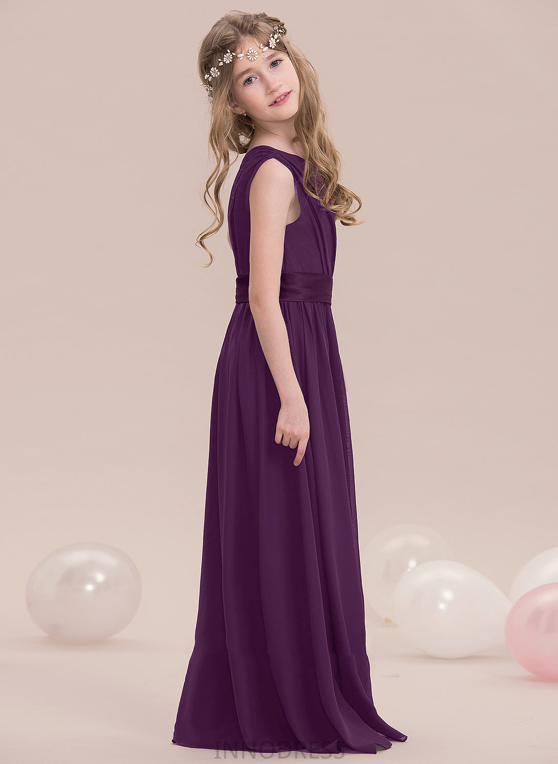 Chiffon Junior Bridesmaid Dresses Dominique Floor-Length A-Line With Ruffle One-Shoulder