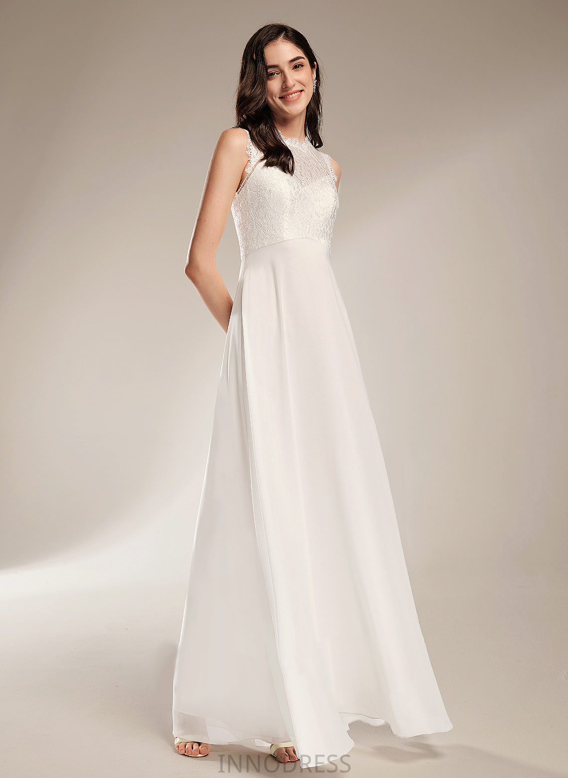 Lace Scoop Penny Dress Wedding Dresses Wedding Floor-Length A-Line Chiffon