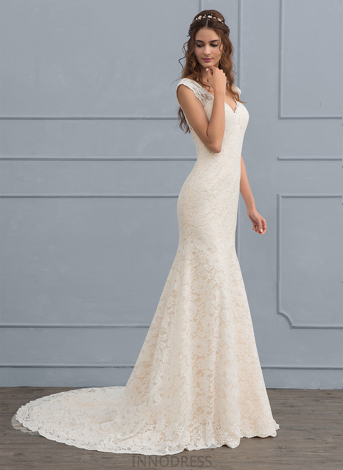 V-neck Dress Trumpet/Mermaid Wedding Dresses Court Wedding Gabrielle Train Lace