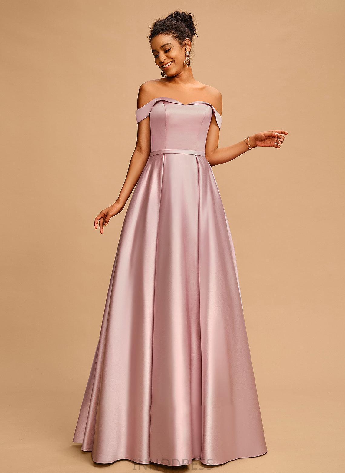 Kenzie Satin A-Line Floor-Length Prom Dresses Off-the-Shoulder