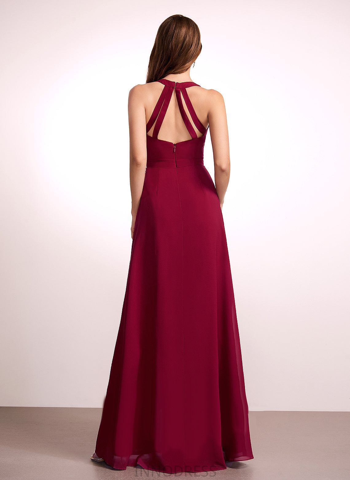 Silhouette Fabric A-Line Floor-Length Neckline Straps Length V-neck Hedwig Natural Waist Sleeveless Sheath/Column Bridesmaid Dresses