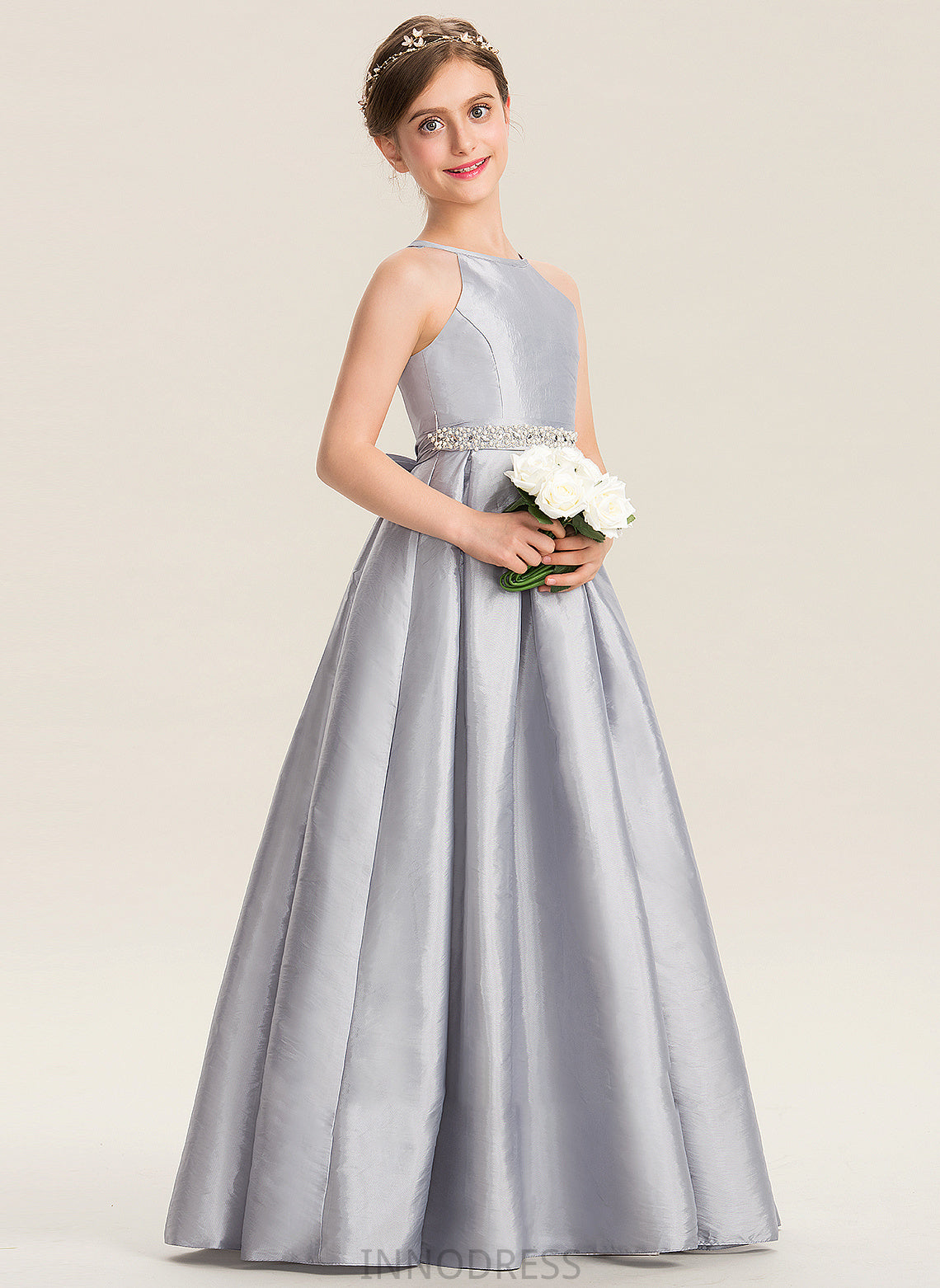 Bow(s) Scoop With Floor-Length Neck Beading A-Line Karley Junior Bridesmaid Dresses Taffeta