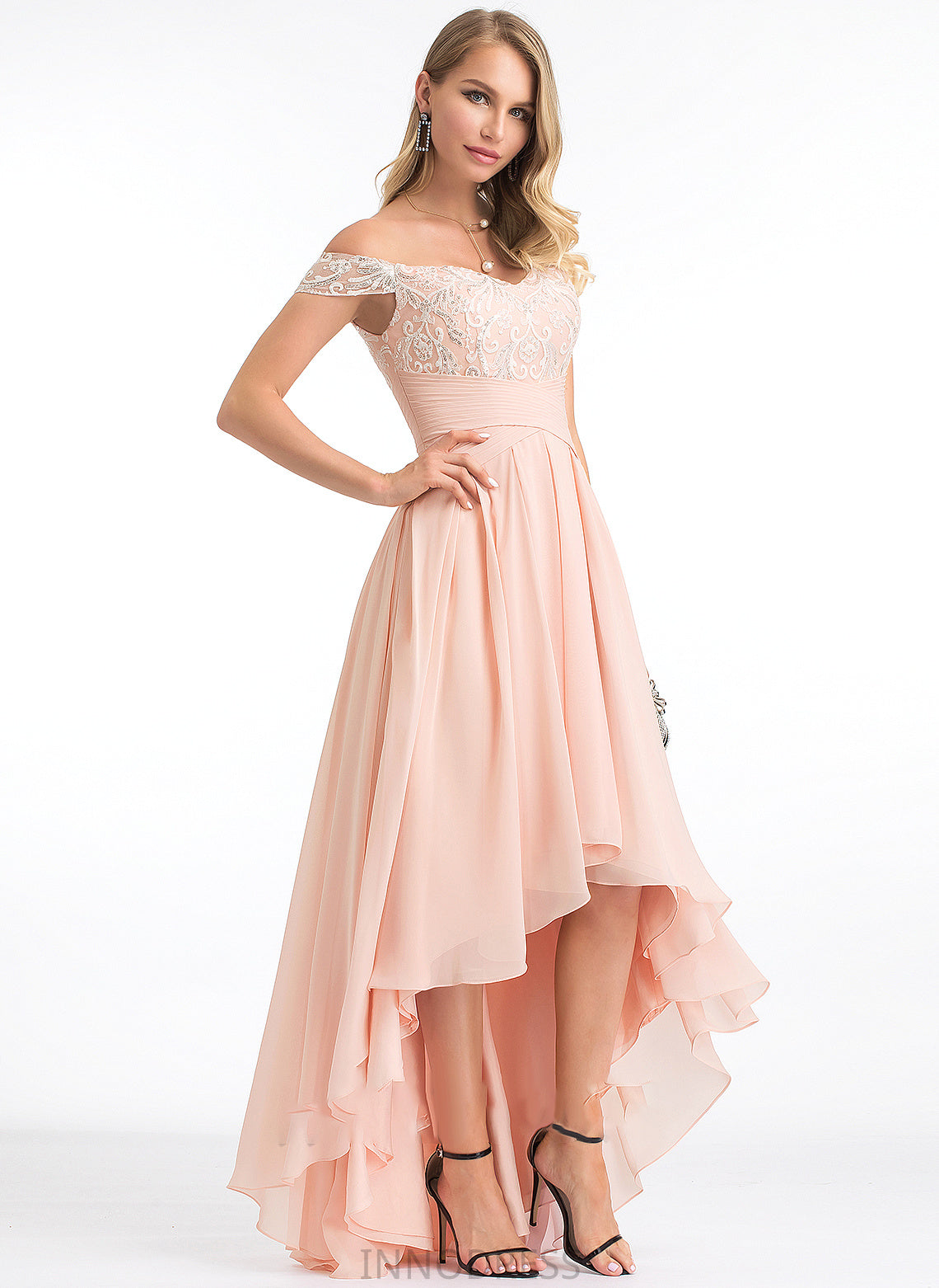 Chiffon Off-the-Shoulder Yadira A-Line Prom Dresses With Sequins Asymmetrical