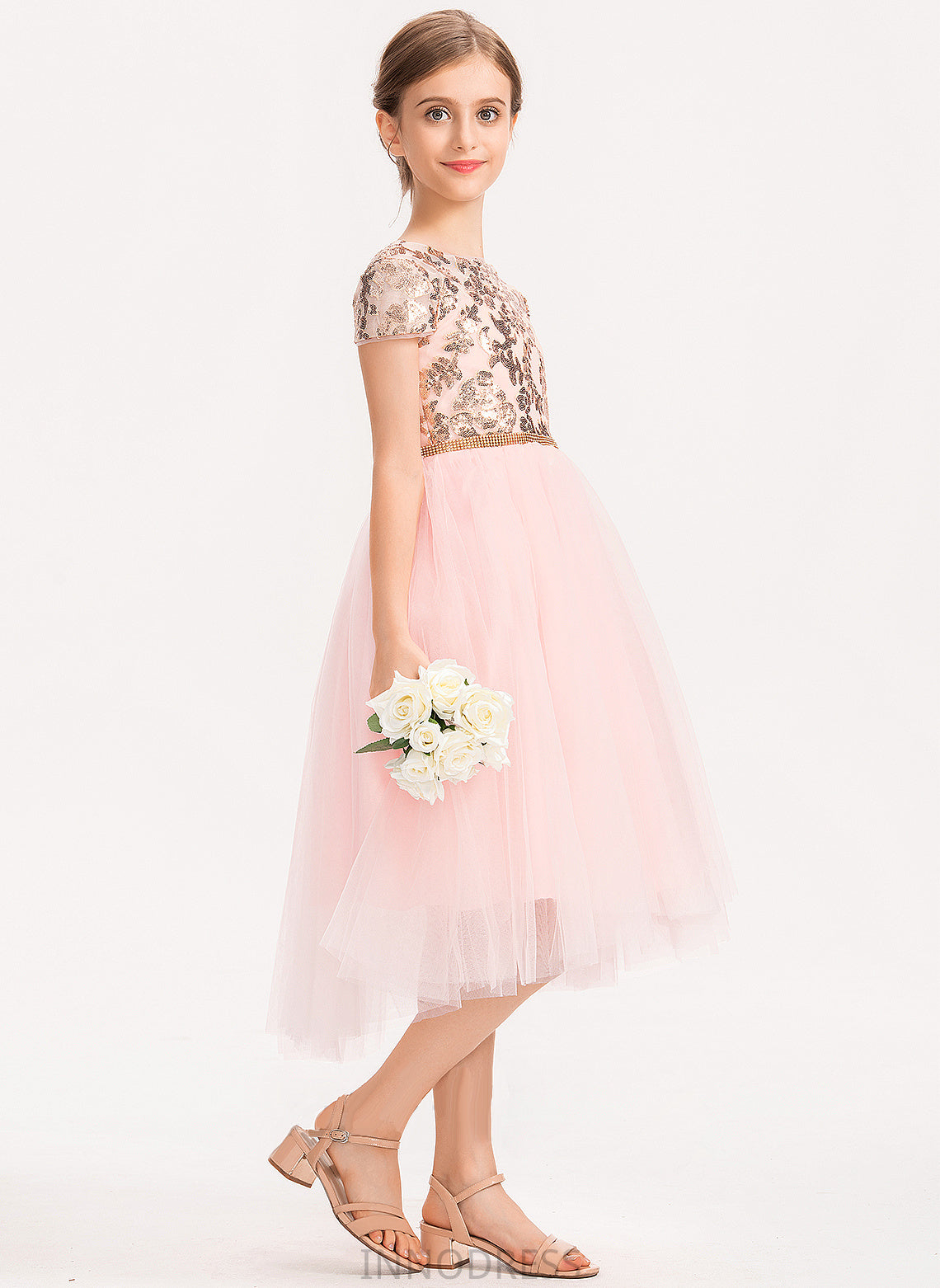 With A-Line Emma Junior Bridesmaid Dresses Neck Tulle Scoop Sequins Asymmetrical