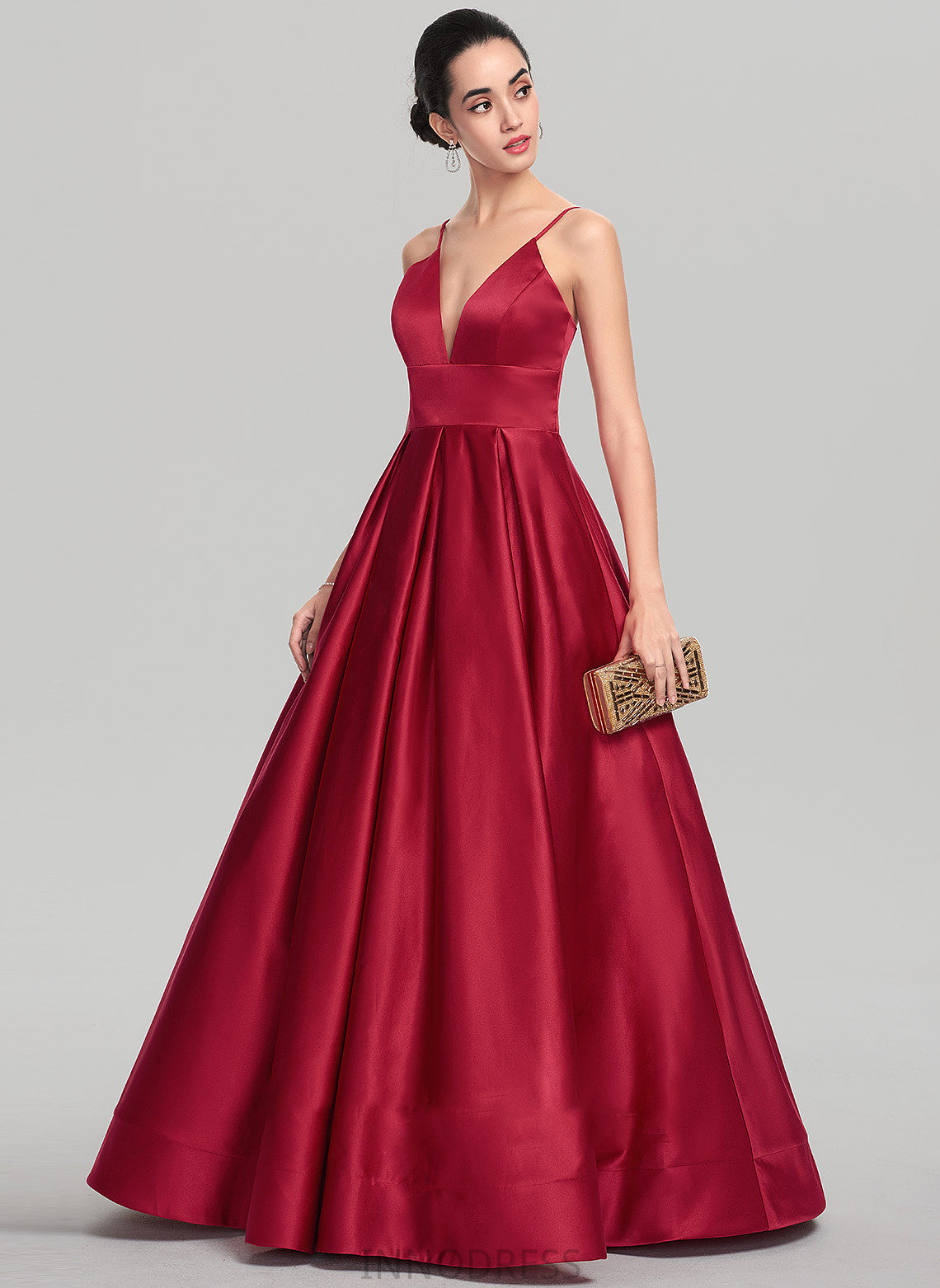 Floor-Length Prom Dresses V-neck Ball-Gown/Princess Satin Helena