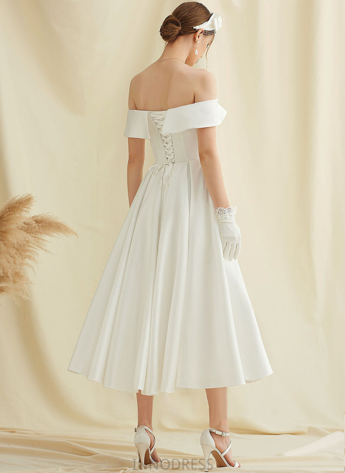 Tea-Length Pockets Wedding Dresses Miya A-Line Wedding With Dress Satin