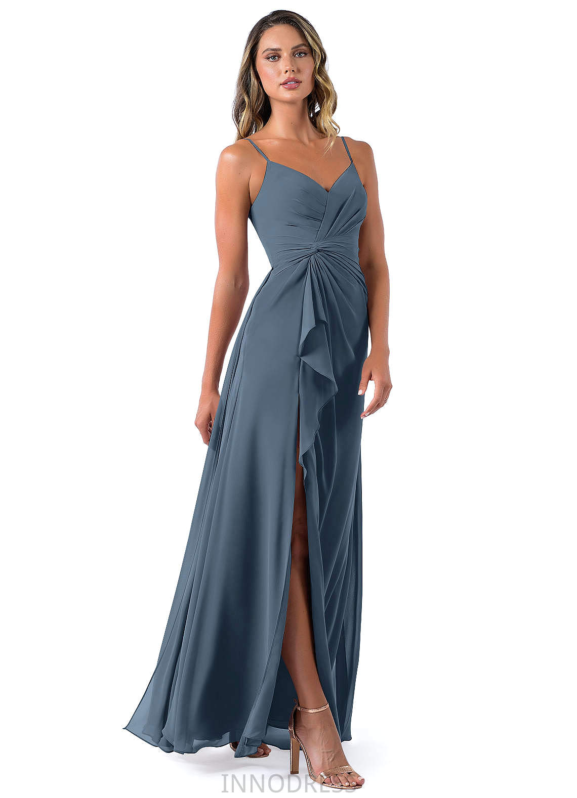 Kiley Knee Length Sleeveless A-Line/Princess Spaghetti Staps Natural Waist Bridesmaid Dresses