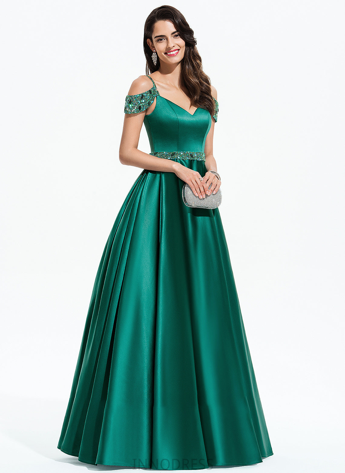 Beading Haven V-neck With Ball-Gown/Princess Prom Dresses Floor-Length Satin Sequins