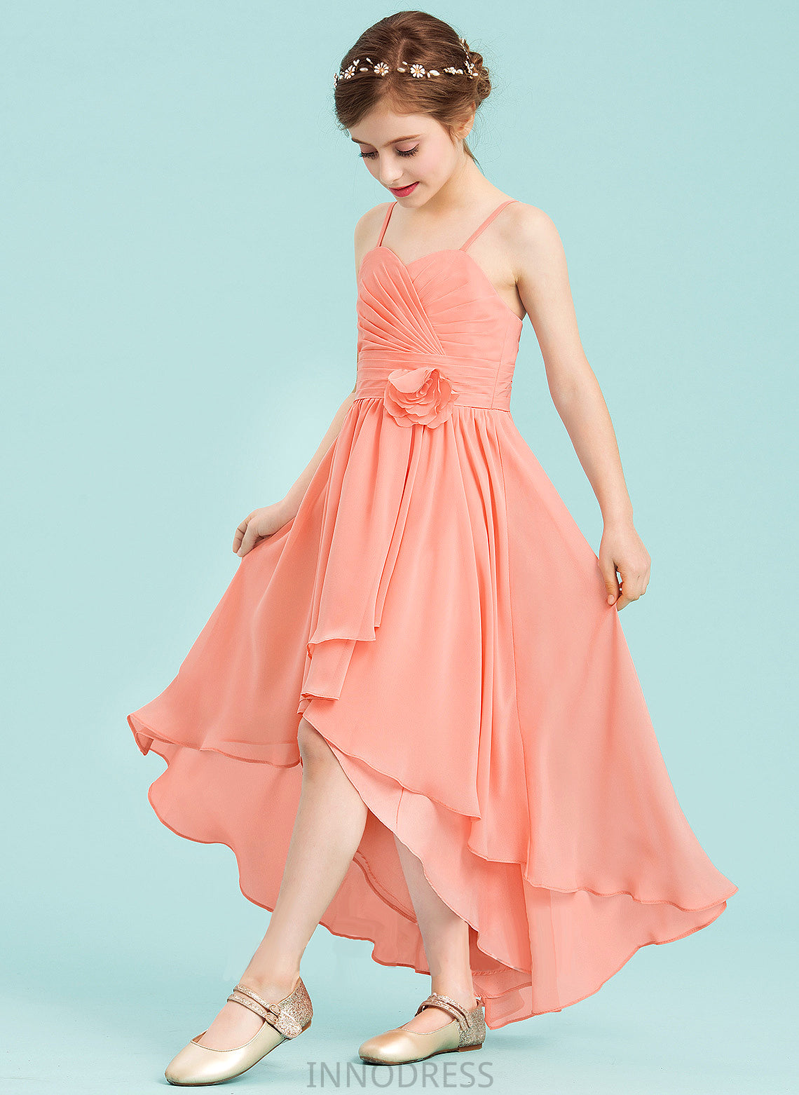 Junior Bridesmaid Dresses Ruffle With Asymmetrical Chiffon Sweetheart Diamond A-Line Flower(s)