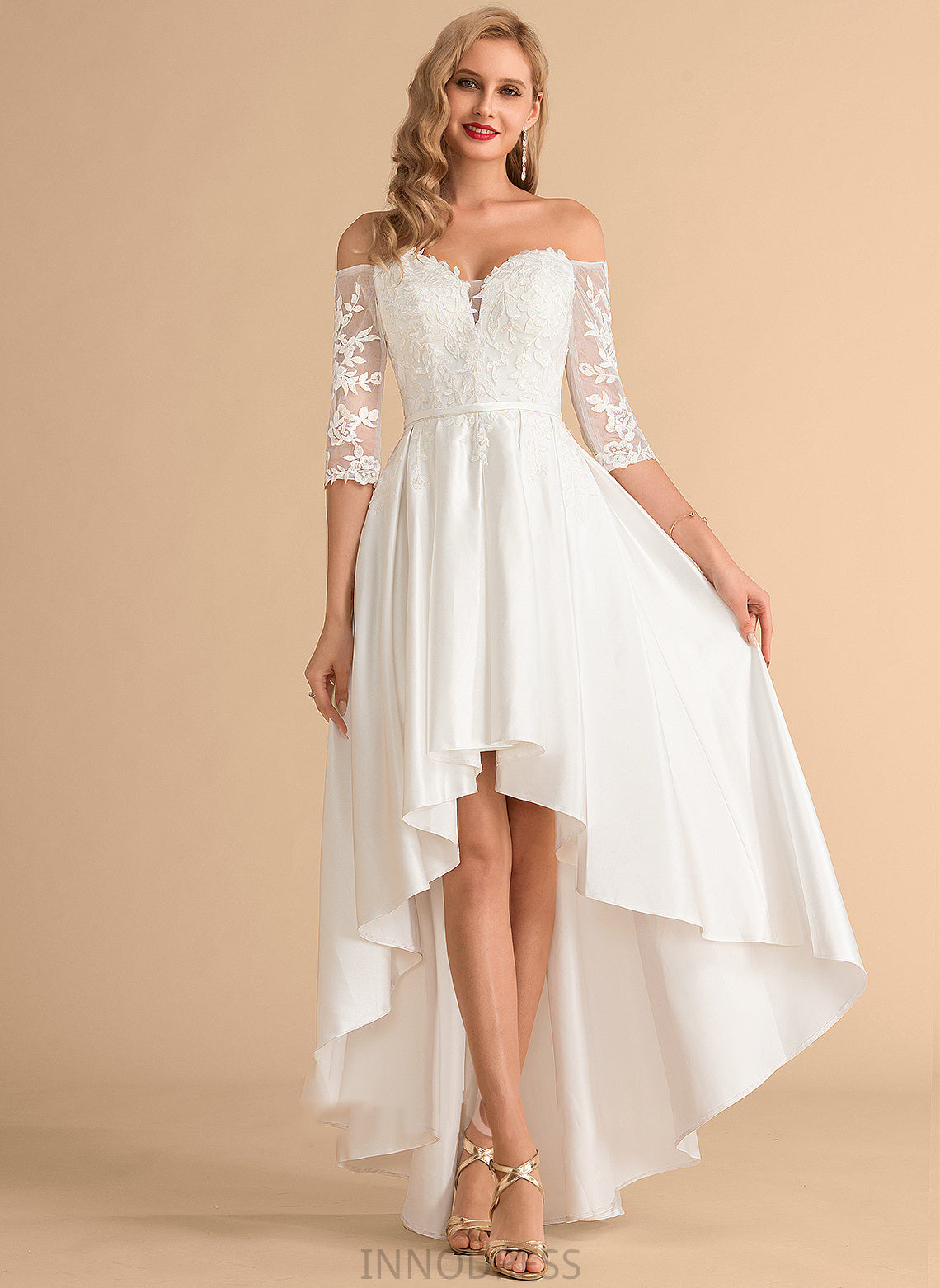 Lace Wedding Dresses A-Line Amiya Satin Dress Wedding Asymmetrical