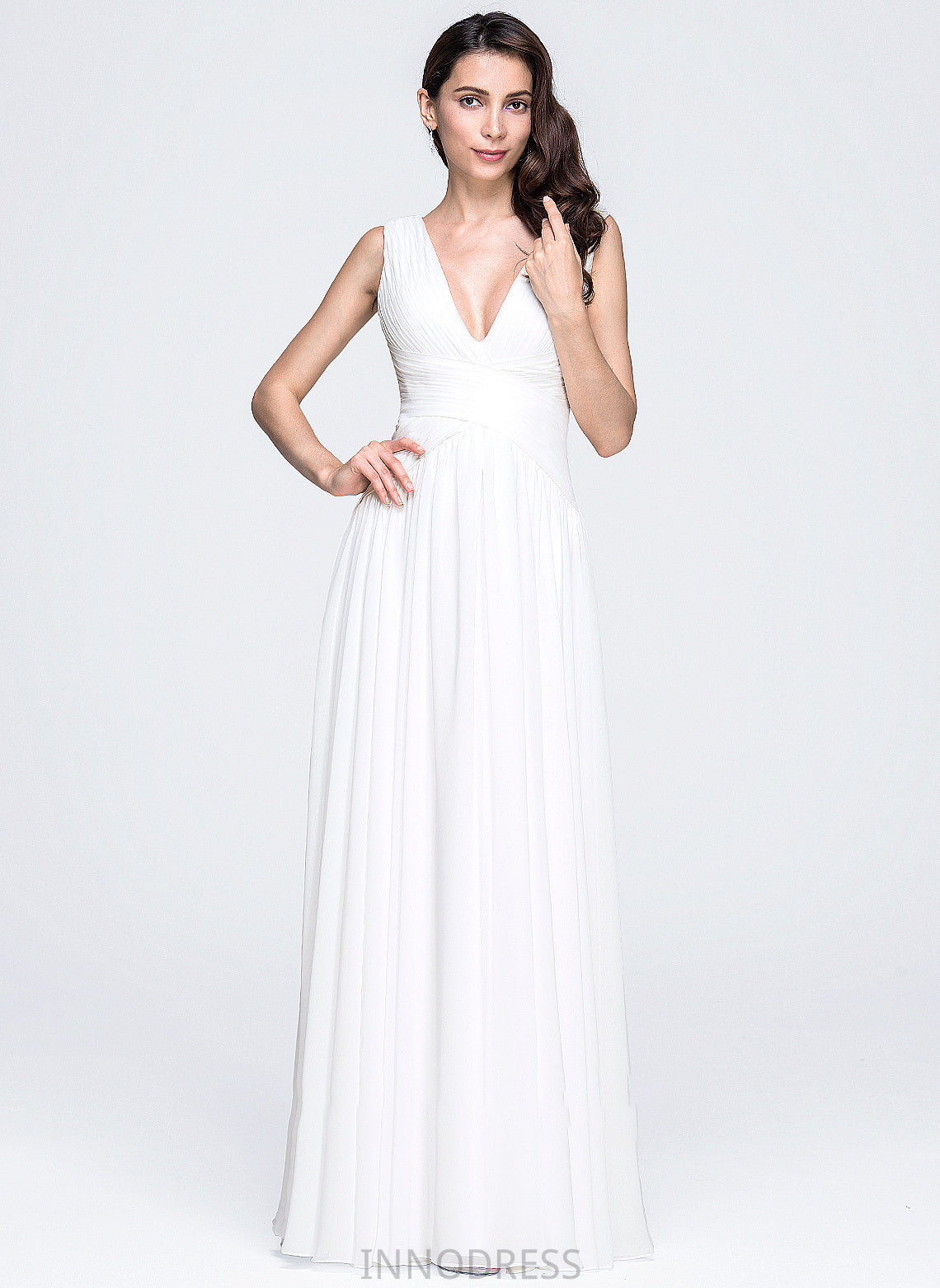 Dress Chiffon V-neck Wedding Wedding Dresses Ruffle A-Line With Floor-Length Ashanti